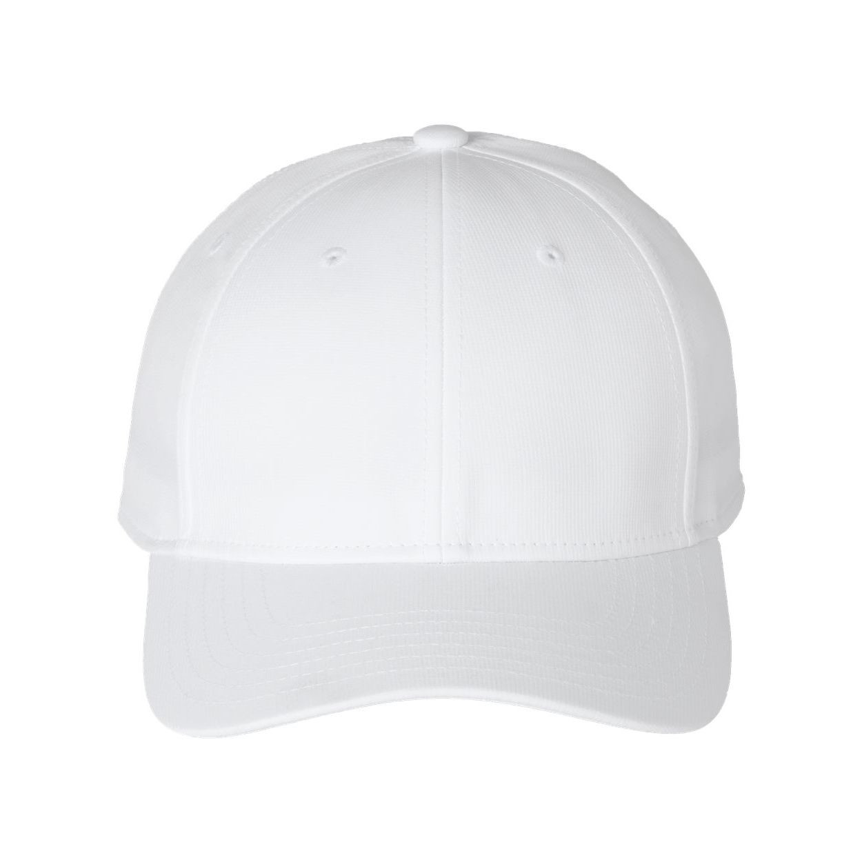 White/Black adidas Fundamental Alliance Cap structured polyester performance cap with six-panel mid-profile design, curved brim, embroidered adidas detail, and adjustable strapback closure for athletic and casual wear.
