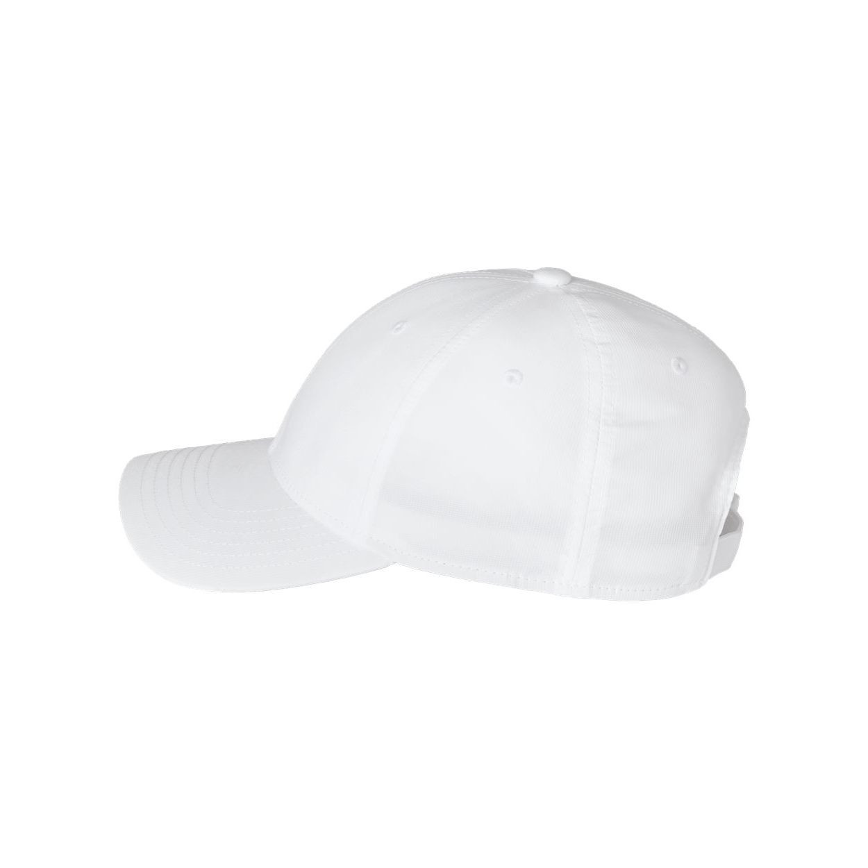 White/Black adidas Fundamental Alliance Cap structured polyester performance cap with six-panel mid-profile design, curved brim, embroidered adidas detail, and adjustable strapback closure for athletic and casual wear.