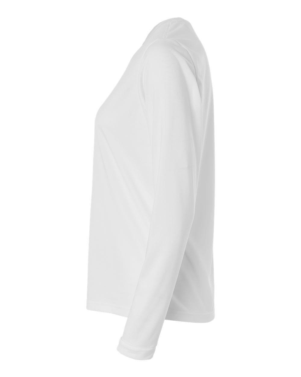 White Adidas women’s long sleeve performance t-shirt made from recycled polyester with black contrast details, crewneck collar, moisture-management fabric, and athletic regular fit for training or everyday wear.
