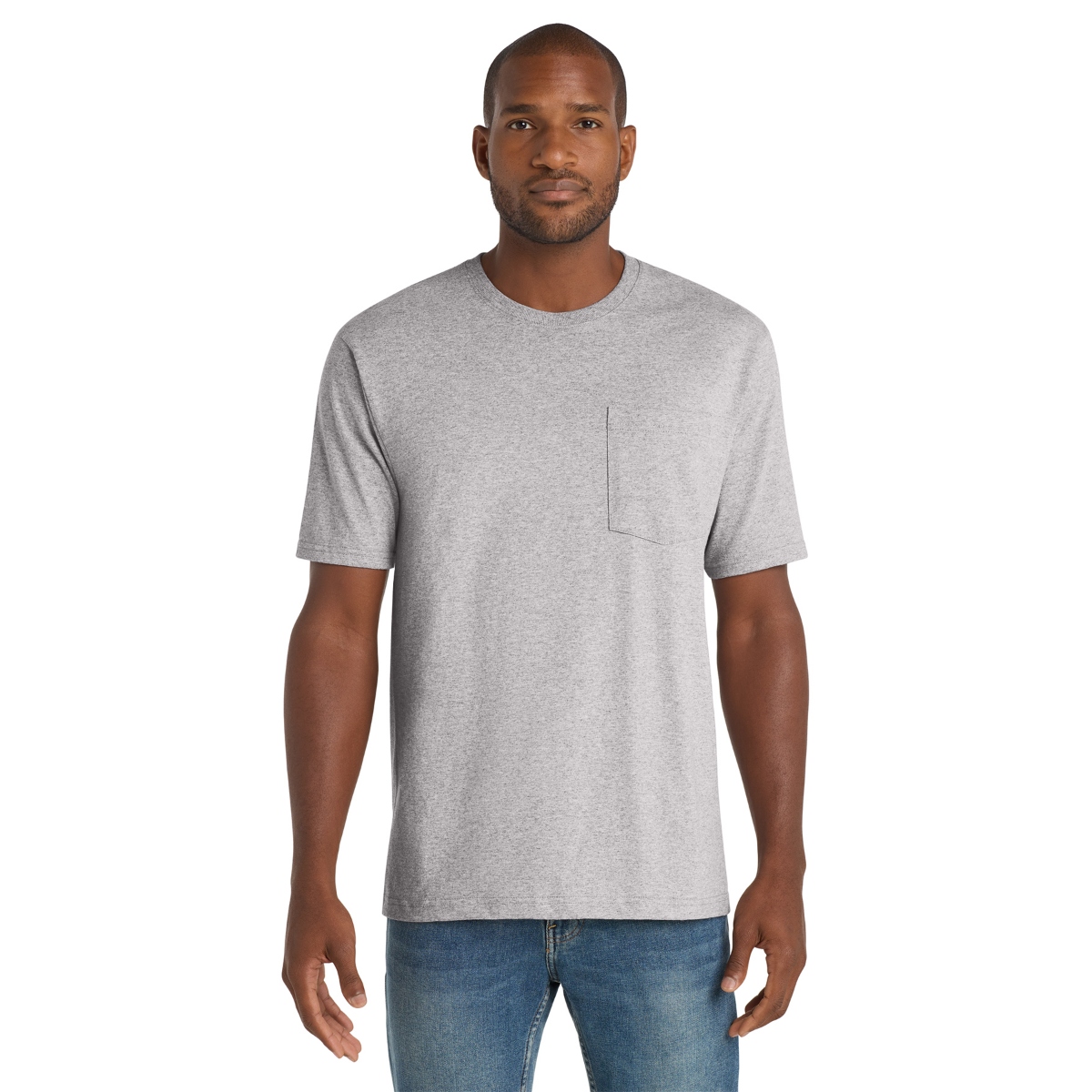 Heather Grey heavyweight short-sleeve work tee with a chest pocket, rib knit neck, and durable cotton construction designed for jobsite use.