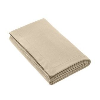 Sand Gildan Heavy Blend Fleece Stadium Blanket with soft brushed cotton-poly fabric, fully hemmed edges, and durable fleece construction for outdoor events, travel, and promotional giveaways.