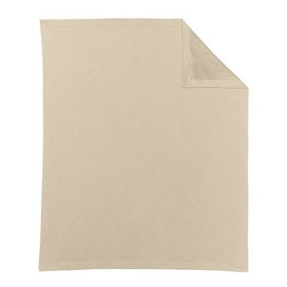 Sand Gildan Heavy Blend Fleece Stadium Blanket with soft brushed cotton-poly fabric, fully hemmed edges, and durable fleece construction for outdoor events, travel, and promotional giveaways.