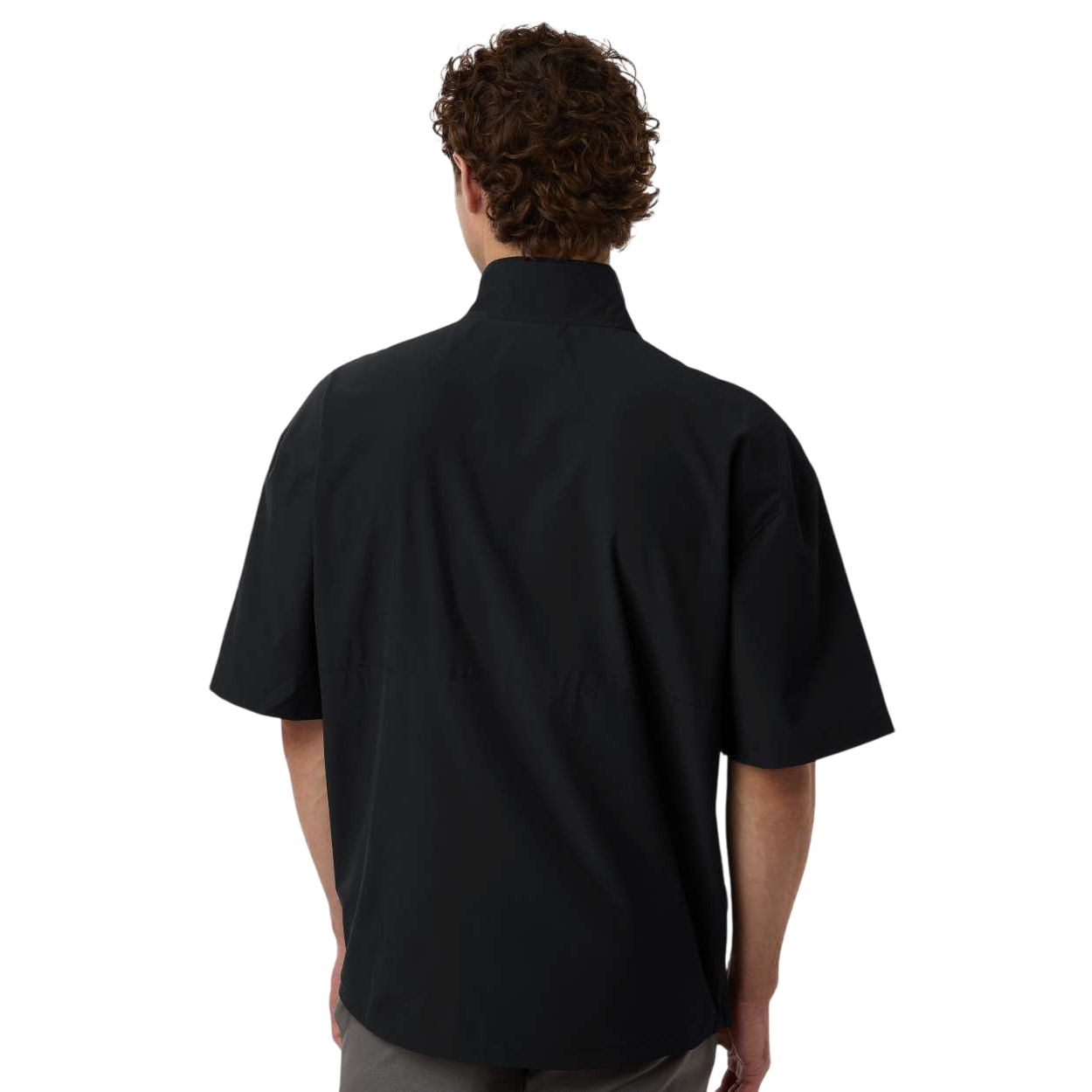 Black/White adidas Men’s Short Sleeve Quarter-Zip Pullover made from recycled polyester and elastane performance fabric with a loose athletic fit, quarter-zip neckline, short sleeves, and logo detail on the chest, ideal for golf, team wear, and active apparel.