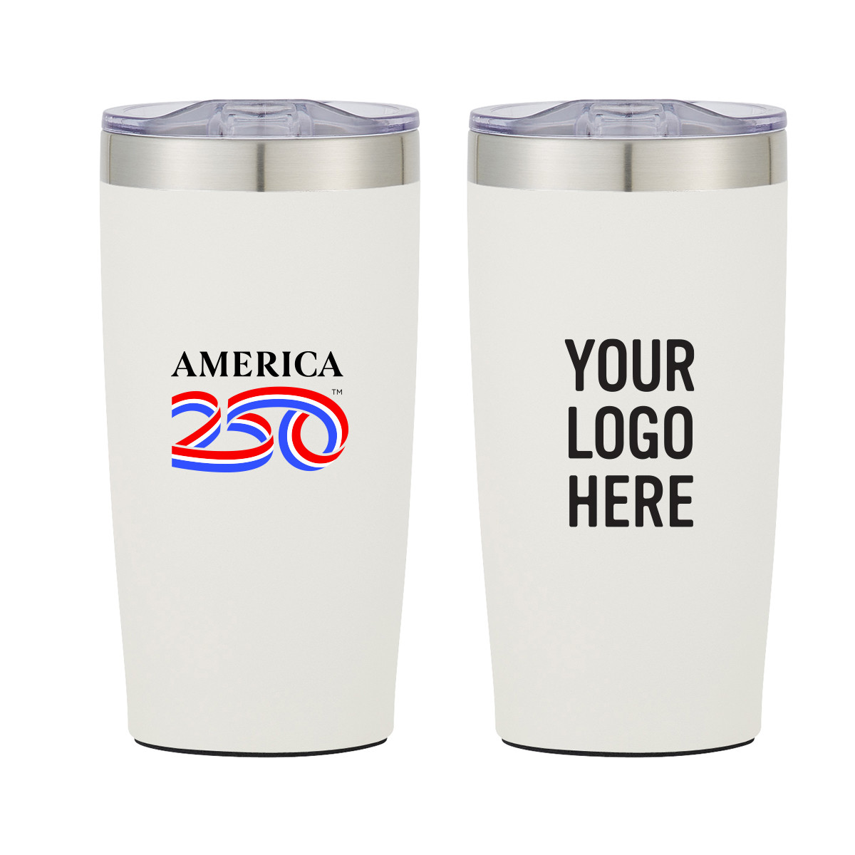 20 oz insulated stainless steel tumbler with a two-tone finish, tapered shape, clear spill-resistant lid, and double-wall vacuum insulation designed for hot or cold beverages.