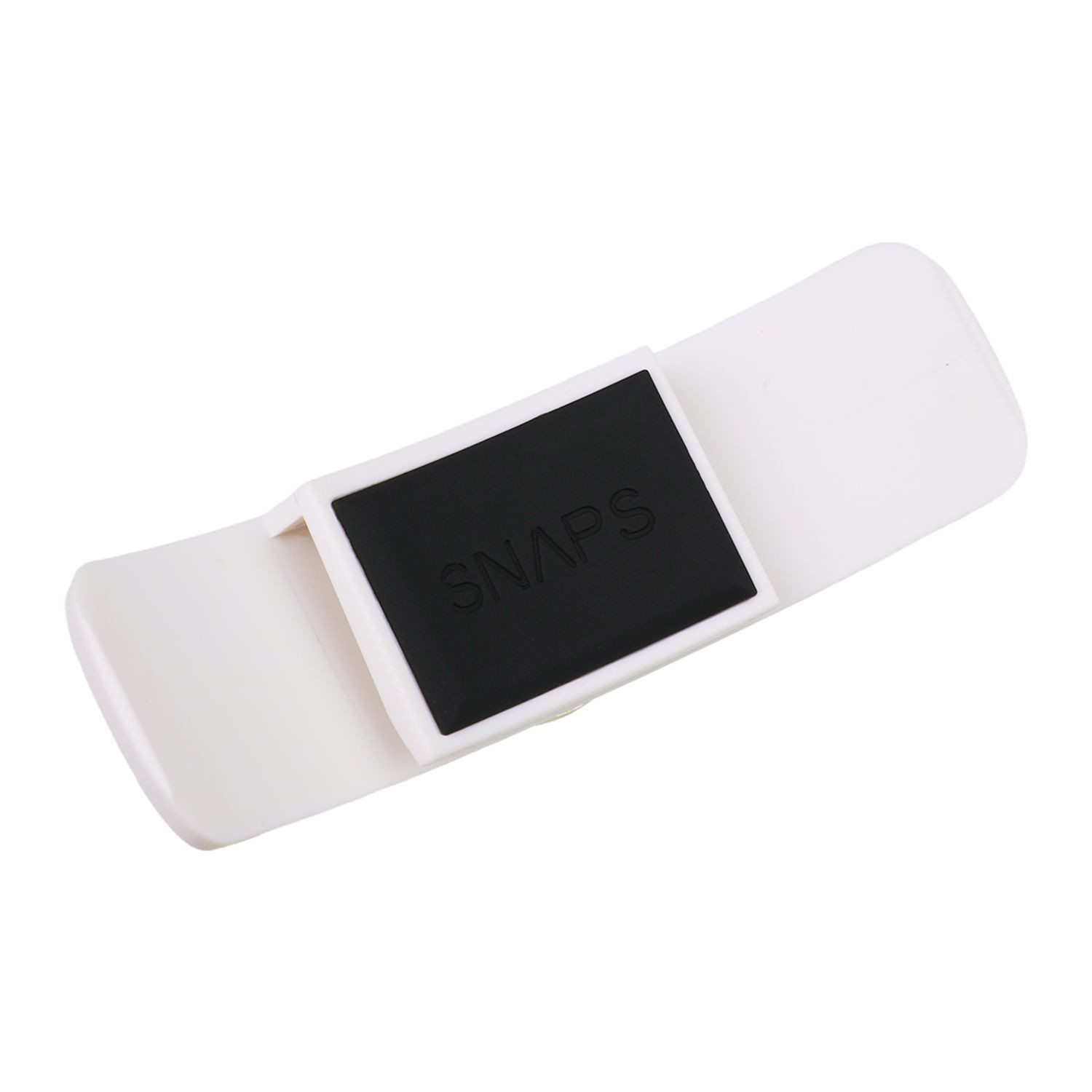 White magnetic golf hat clip ball marker with lightweight polymer construction and secure snap-in marker holder.