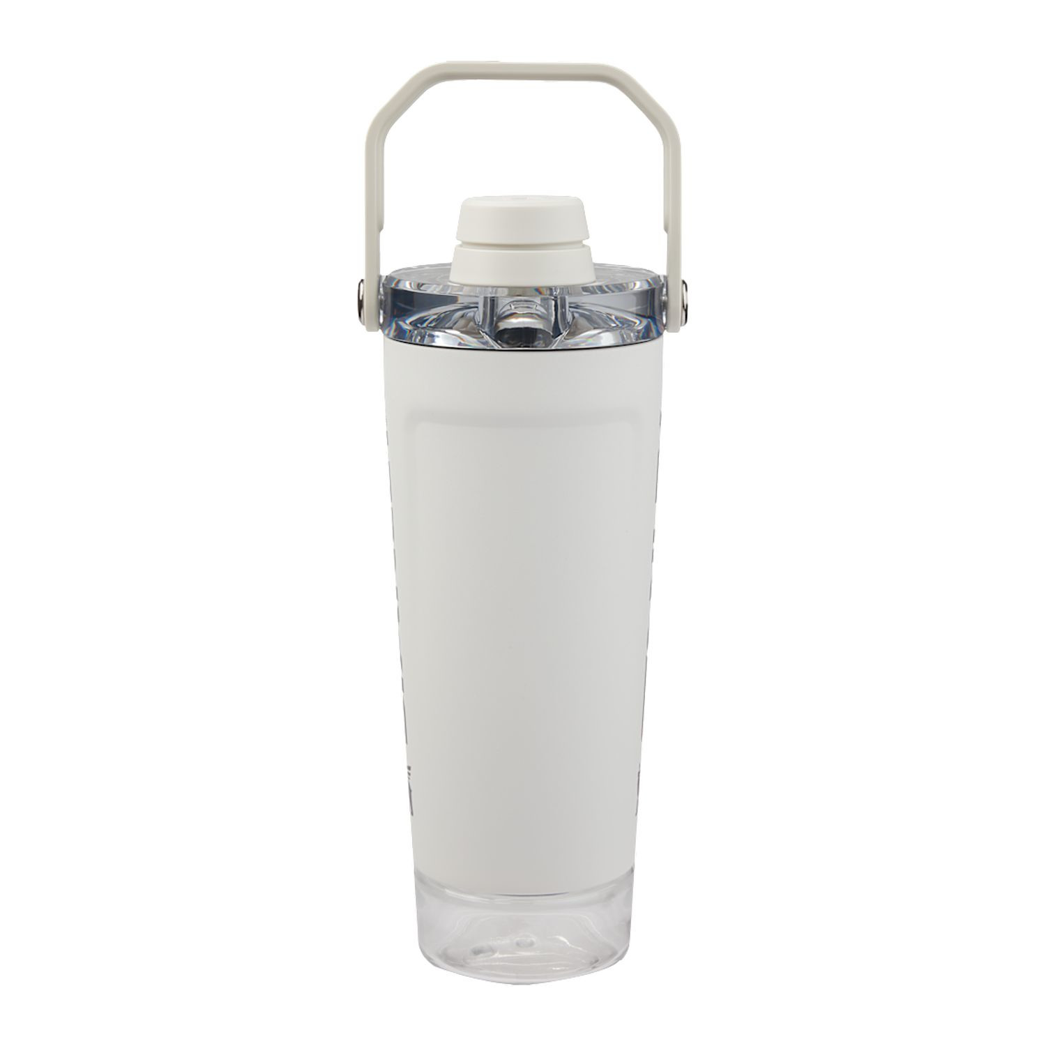 Chalk insulated shaker bottle with leakproof Tritan™ lid, carry handle, and built-in storage container for protein powder or supplements.