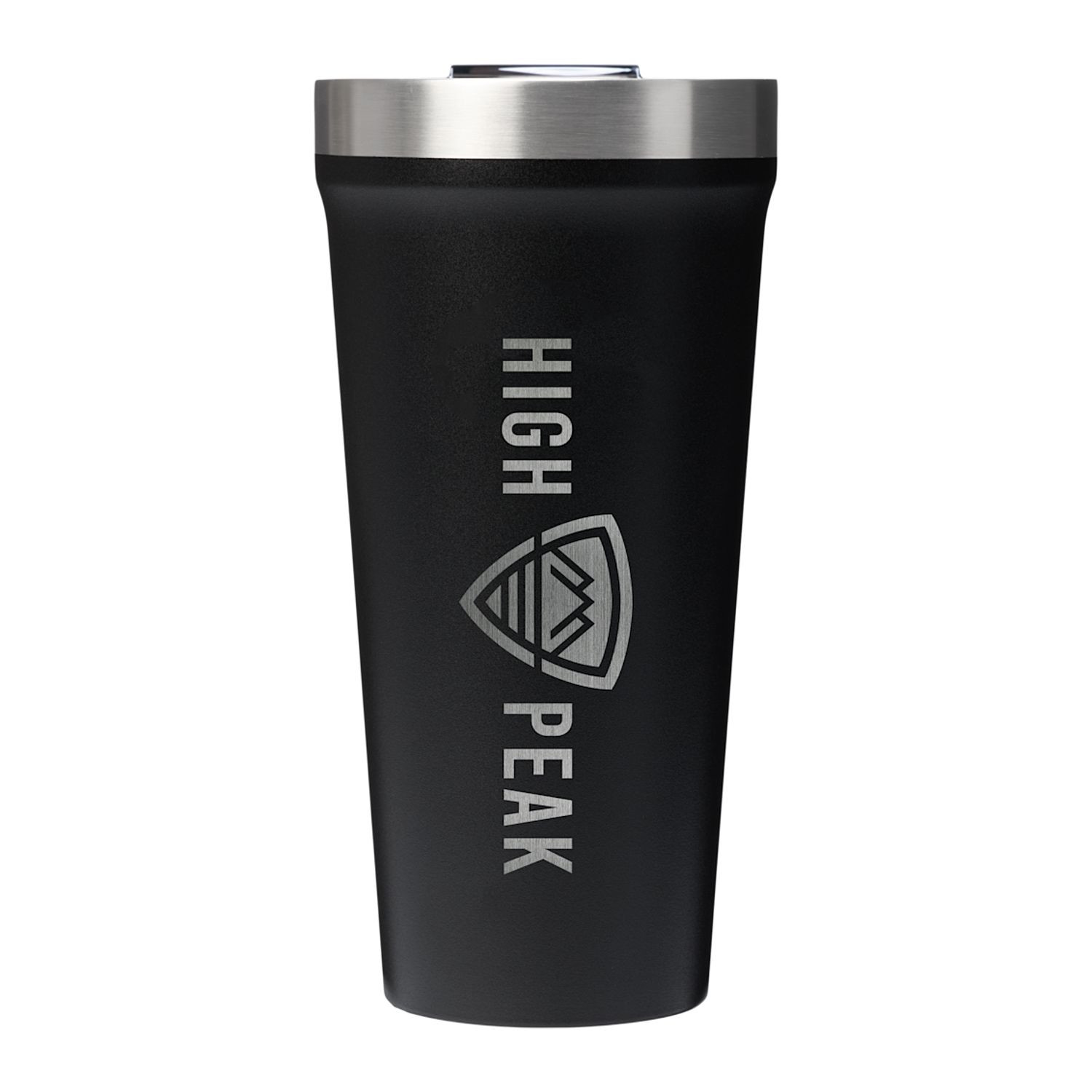 Black 20 oz insulated tumbler with a smooth matte finish, tapered design, reusable straw, and double-wall construction for everyday hot or cold beverages.