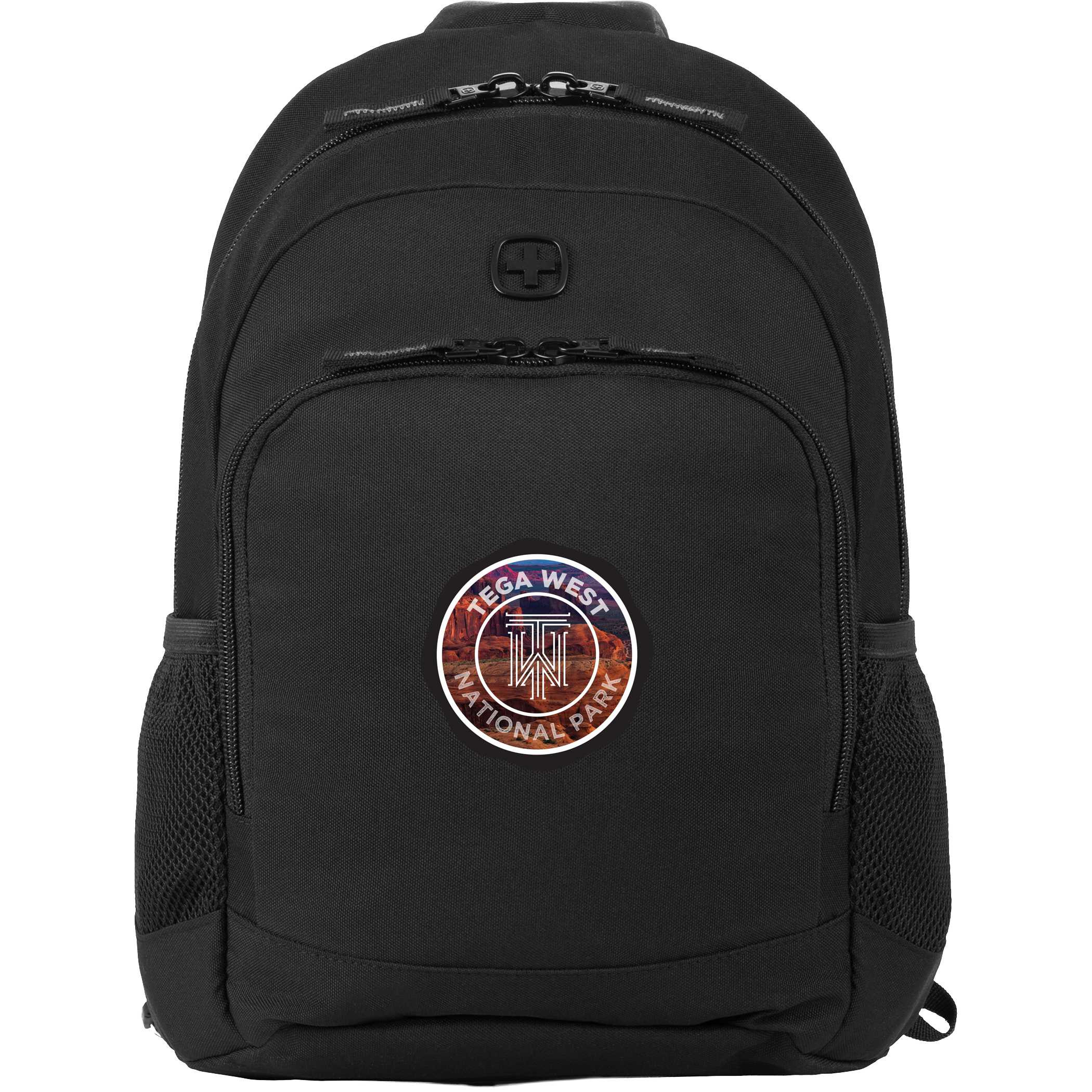 SWISSGEAR Mini Sling Bag in black recycled polyester, with a padded shoulder strap, organized front pockets, and a compact crossbody design for everyday carry and travel.