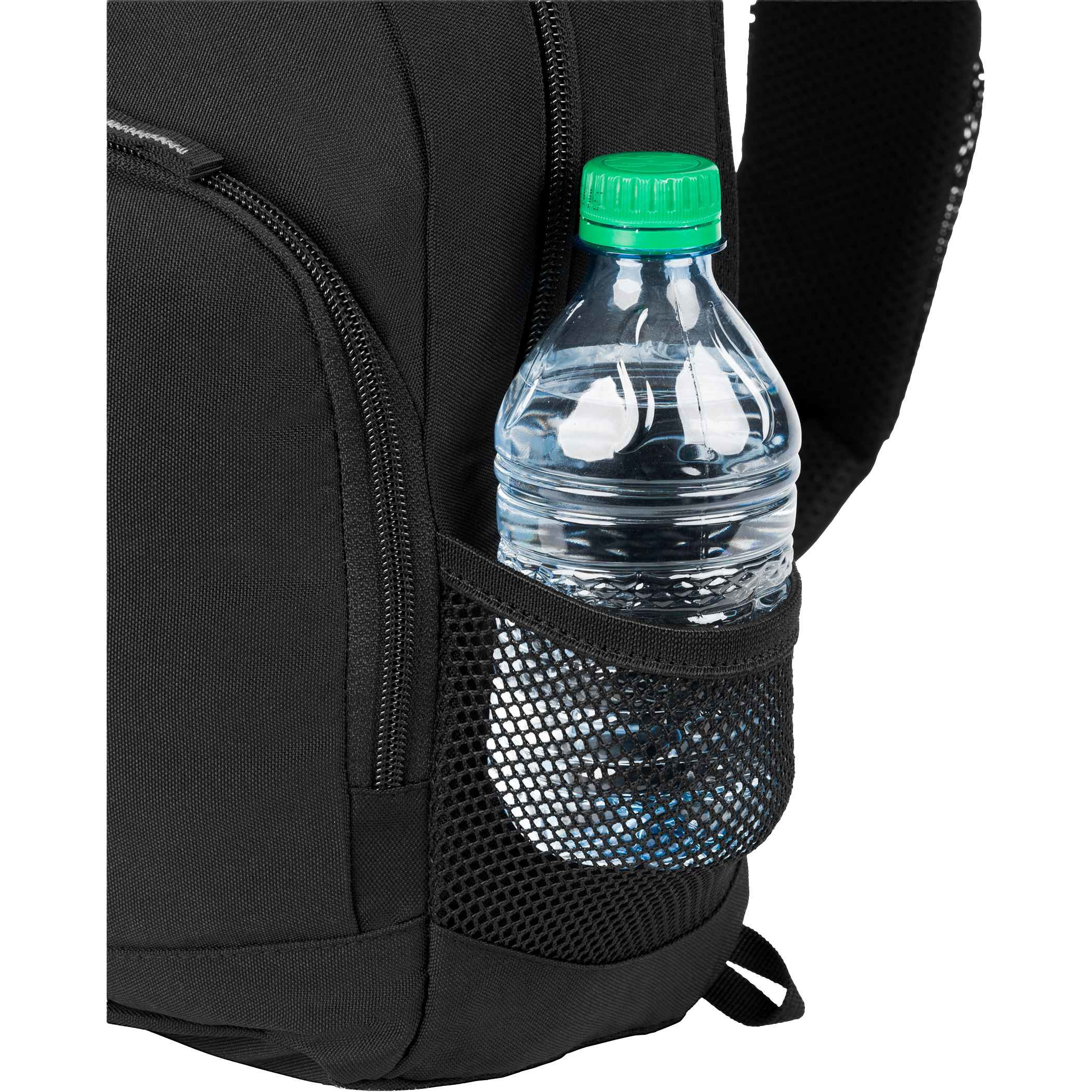 SWISSGEAR Mini Sling Bag in black recycled polyester sling bag with open compartments holding a tablet and book, highlighting organized storage and compact daily carry use