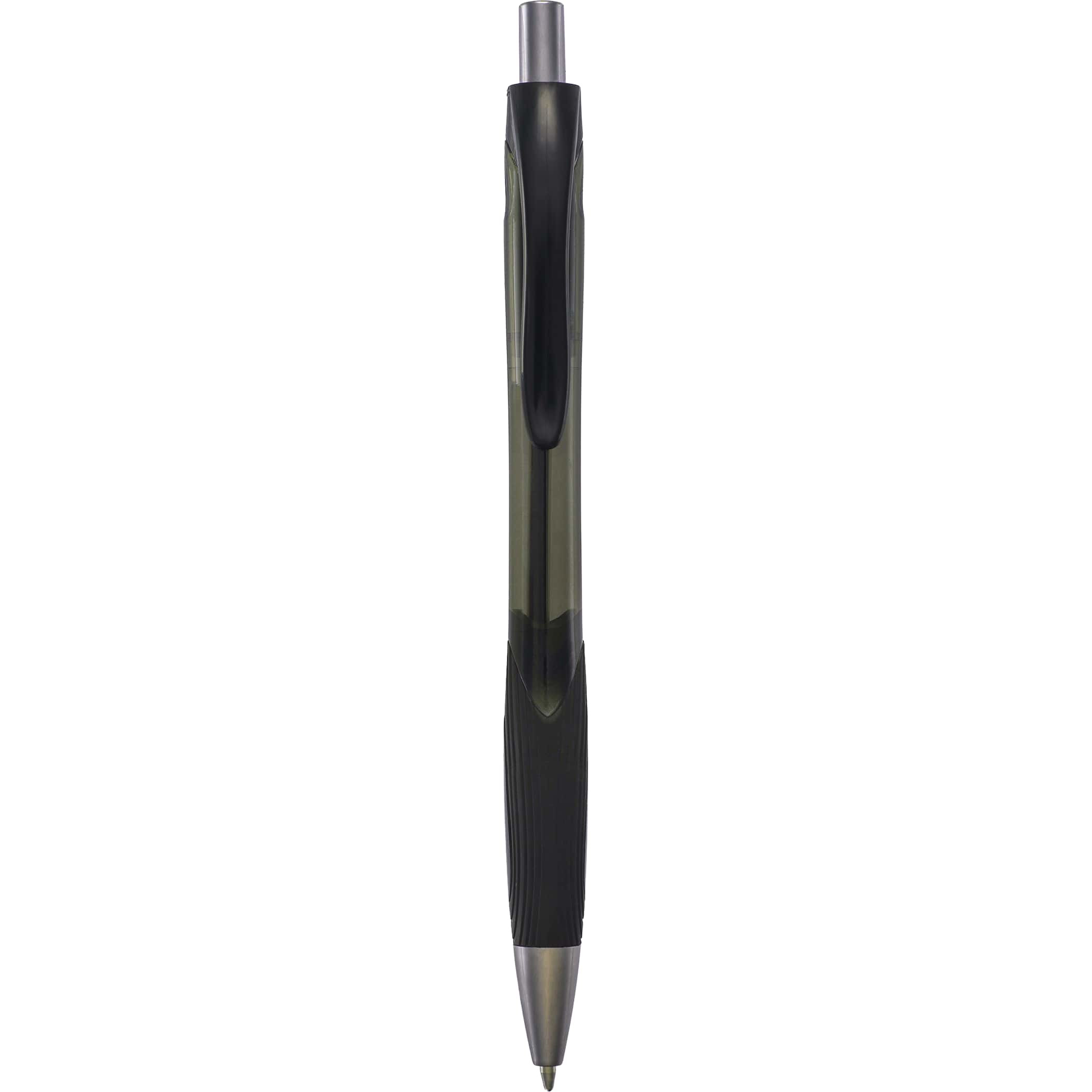 Black Carlow Recycled Gel Pen recycled ABS plastic with sleek barrel, clip, and click-action design, black gel ink pen for everyday writing at work, school, or home.