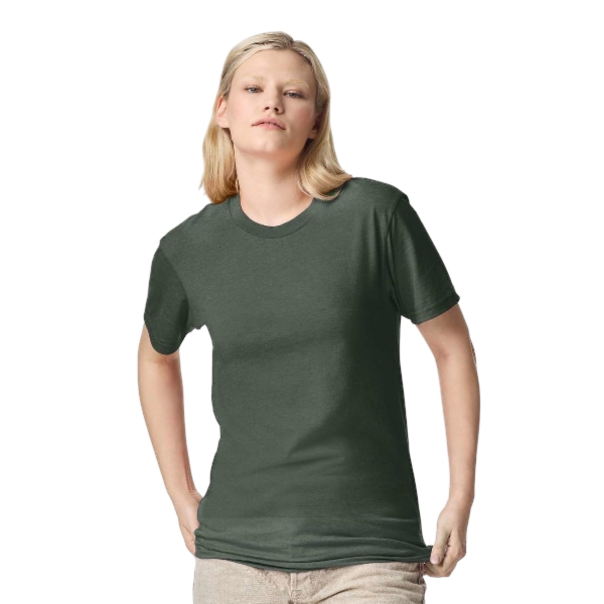 Heather forest  short-sleeve T-shirt with a soft heathered finish, classic crew neckline, and lightweight cotton-blend fabric in a modern everyday fit.
