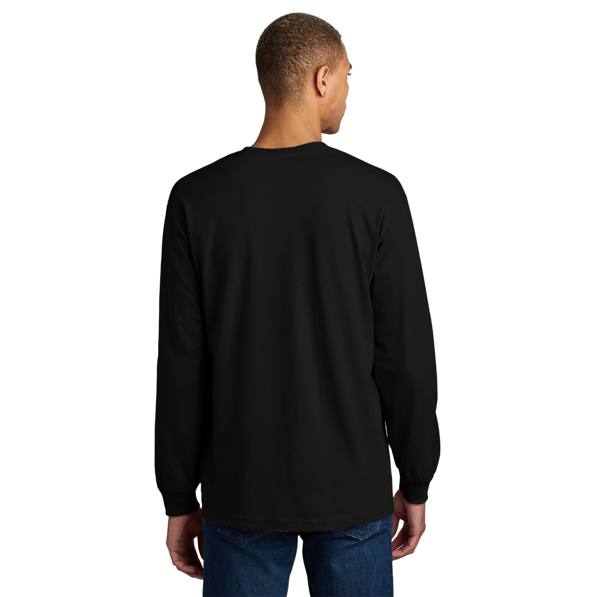 Black heavyweight long-sleeve T-shirt with a relaxed fit, soft cotton fabric, rib knit cuffs, and a classic crew neckline.