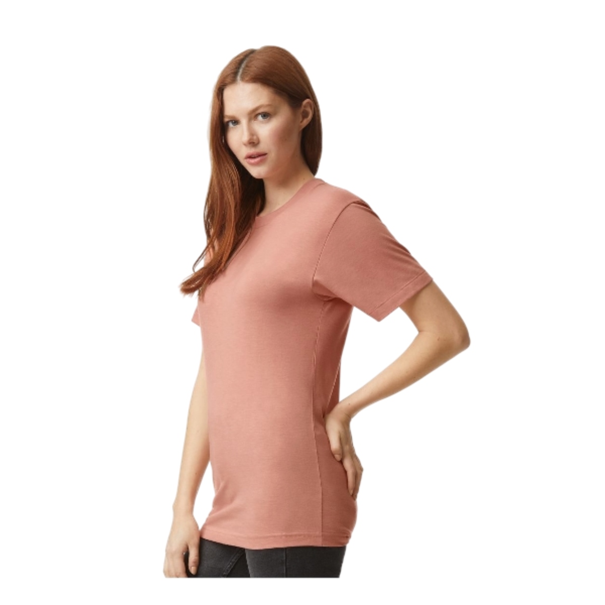 Tri coral short-sleeve triblend T-shirt with a soft heathered finish, relaxed fit, lightweight fabric, and classic crew neckline.