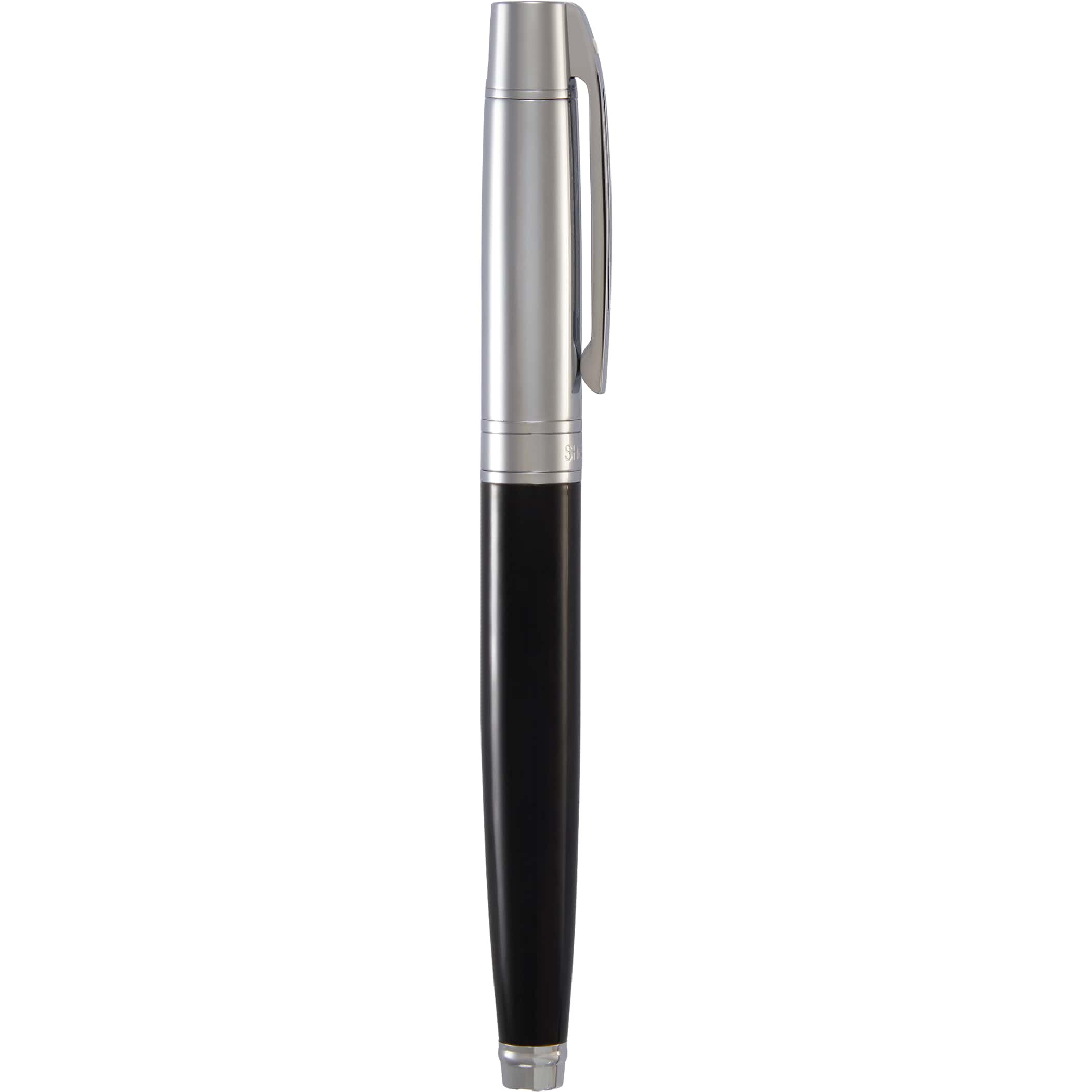 Sheaffer® 300 Glossy Chrome Black Roller Ball pen with glossy black barrel, bright chrome cap and trim, metal construction, and rollerball tip for smooth everyday writing.