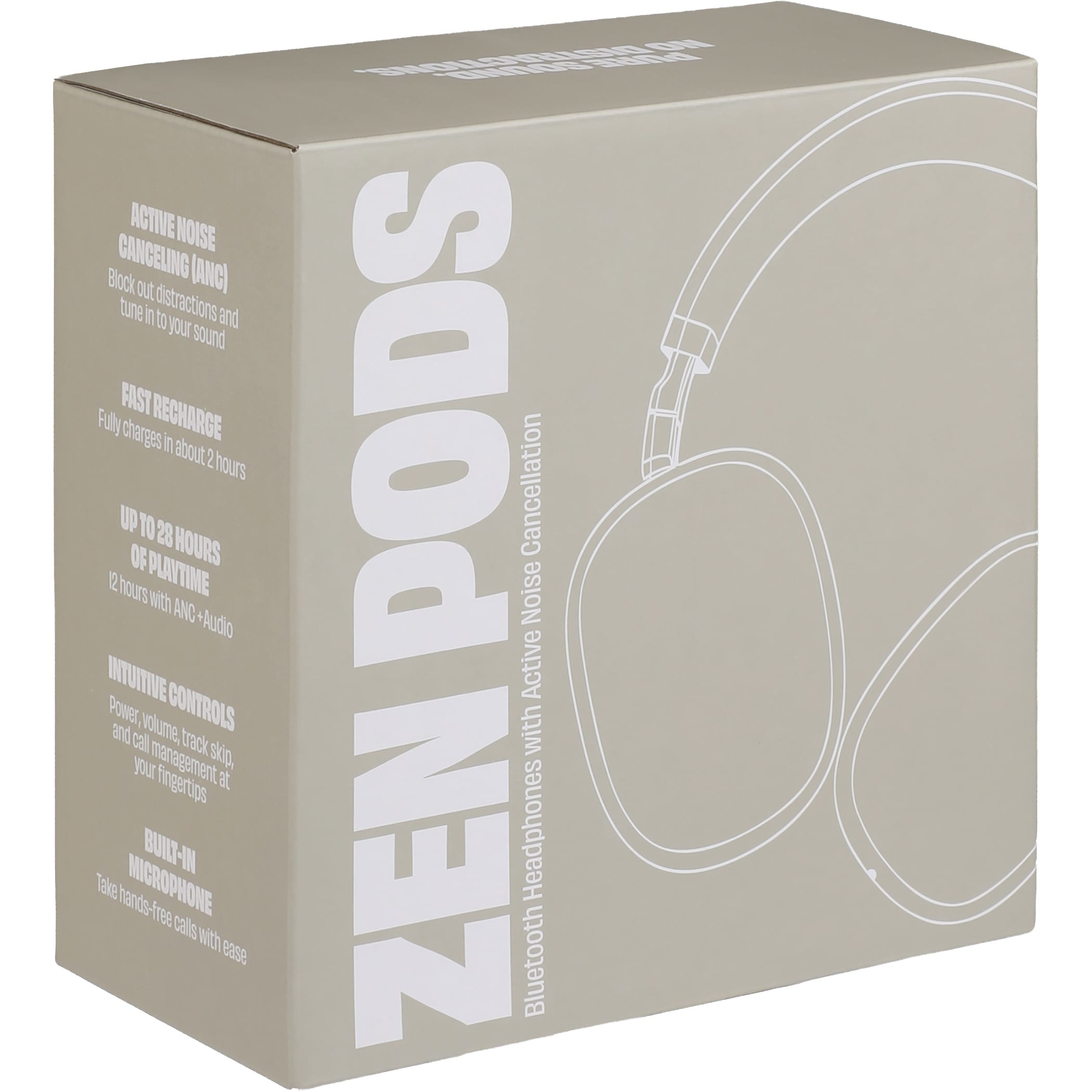 FSC® Certified Premium Giftbox of Zen Pods Bluetooth Headphones with ANC in black over-ear design with cushioned ear cups and foldable headband, shown in an everyday lifestyle setting for focused listening, music, or calls, highlighting wireless audio use at home, work, or while relaxing.