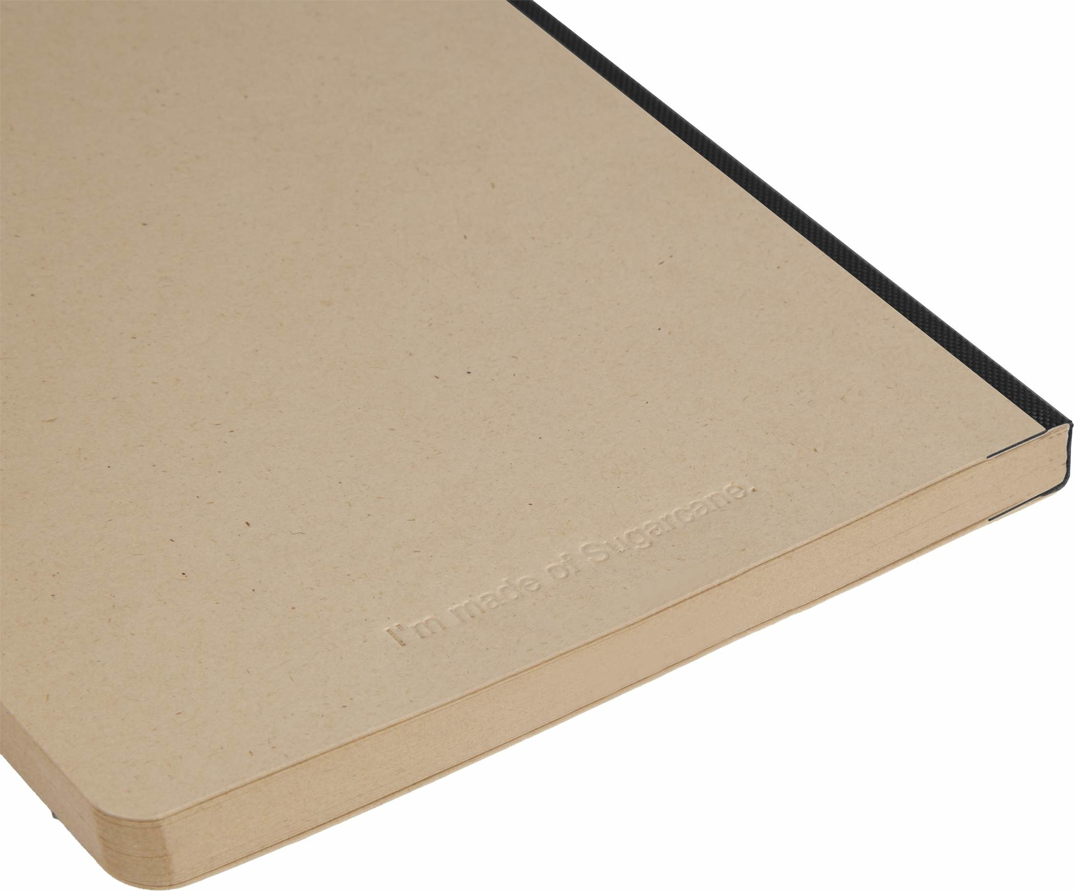At the back of Black 5" x 7" Sugarcane Paper Meeting Notebook with soft sugarcane pulp cover and sugarcane-derived lined pages, compact lightweight design for note-taking, journaling, meeting notes, and everyday organization.