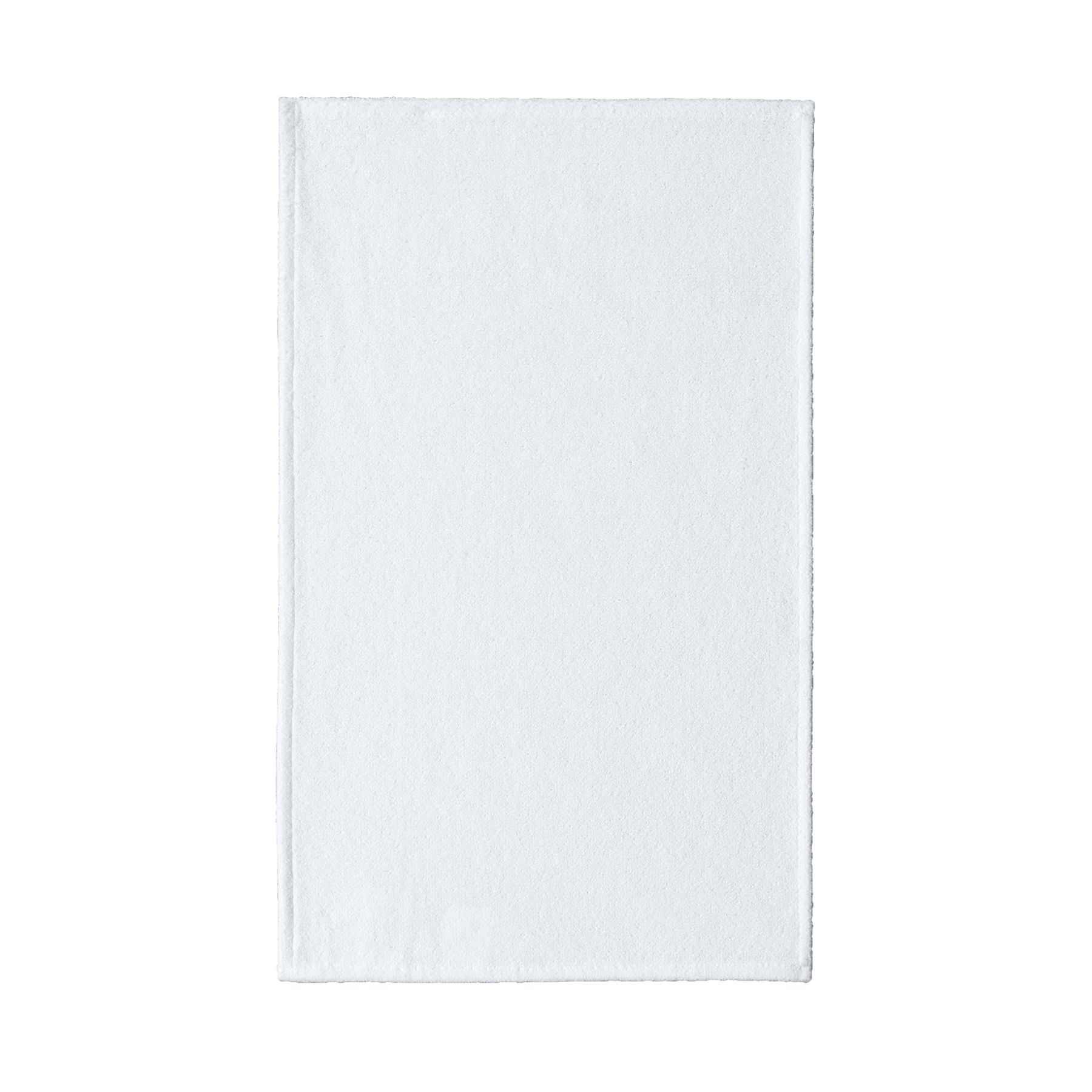 White sublimation rally towel with soft poly velour face, cotton terry backing, and full-color custom logo design.