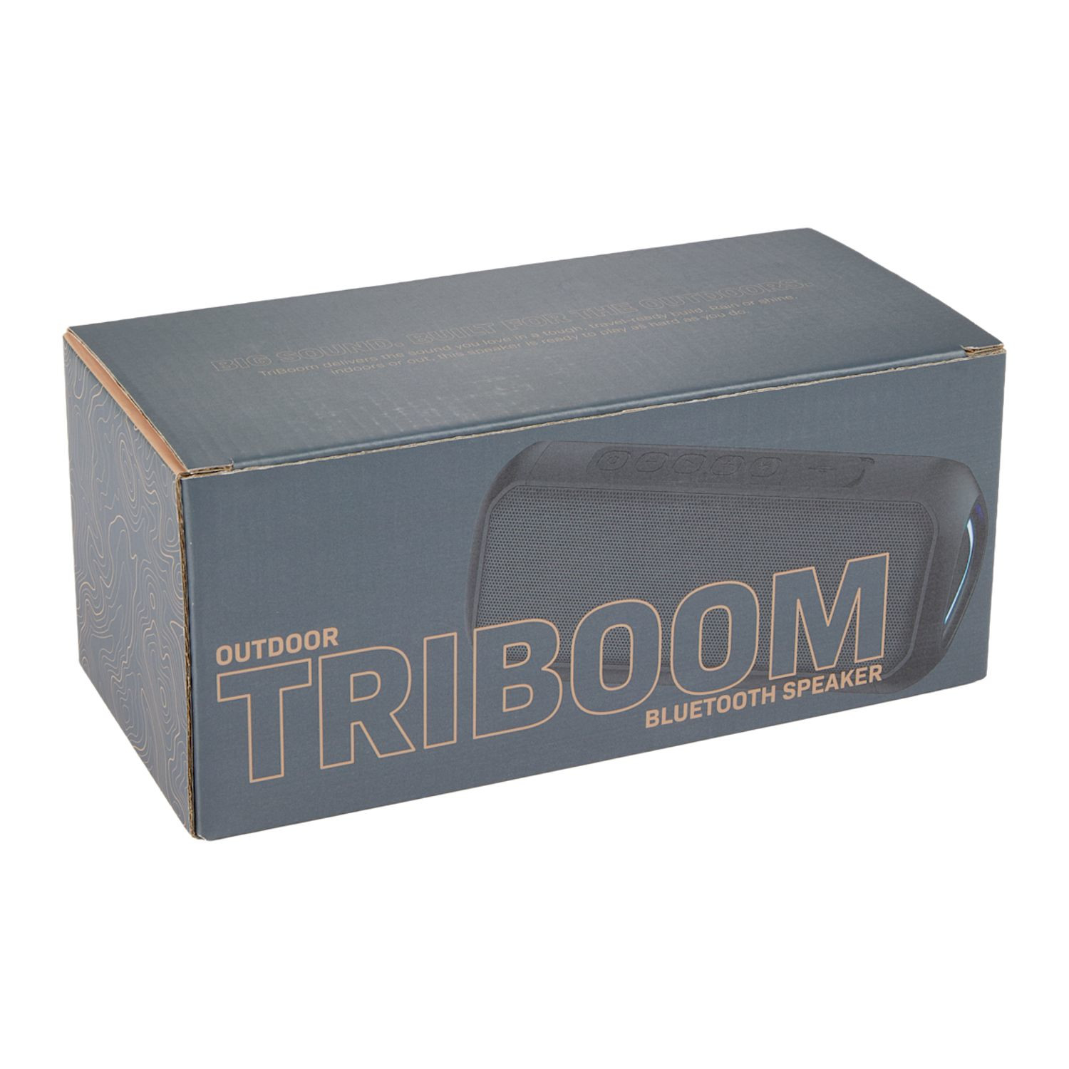 Black outdoor Bluetooth® party speaker with LED lights, waterproof design, built-in microphone, and wireless audio connectivity.