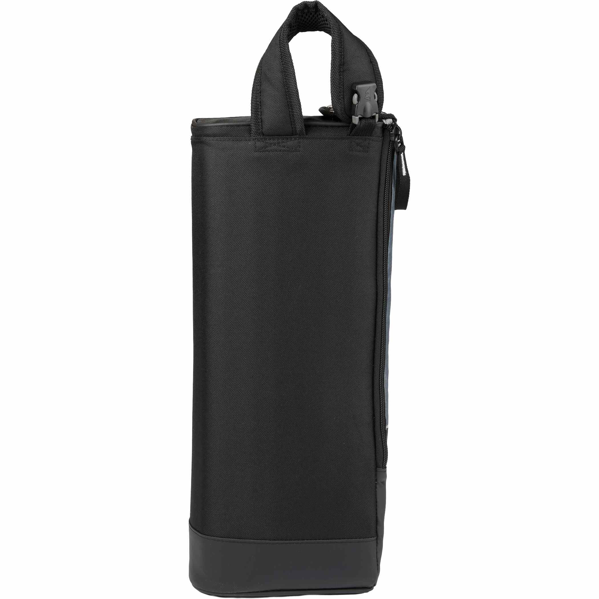 Arctic Zone 6 Can Golf Cooler in black durable polyester with insulated main compartment and adjustable shoulder strap, compact design shown as a slim carry bag intended for keeping beverages cold during golf rounds and outdoor activities.