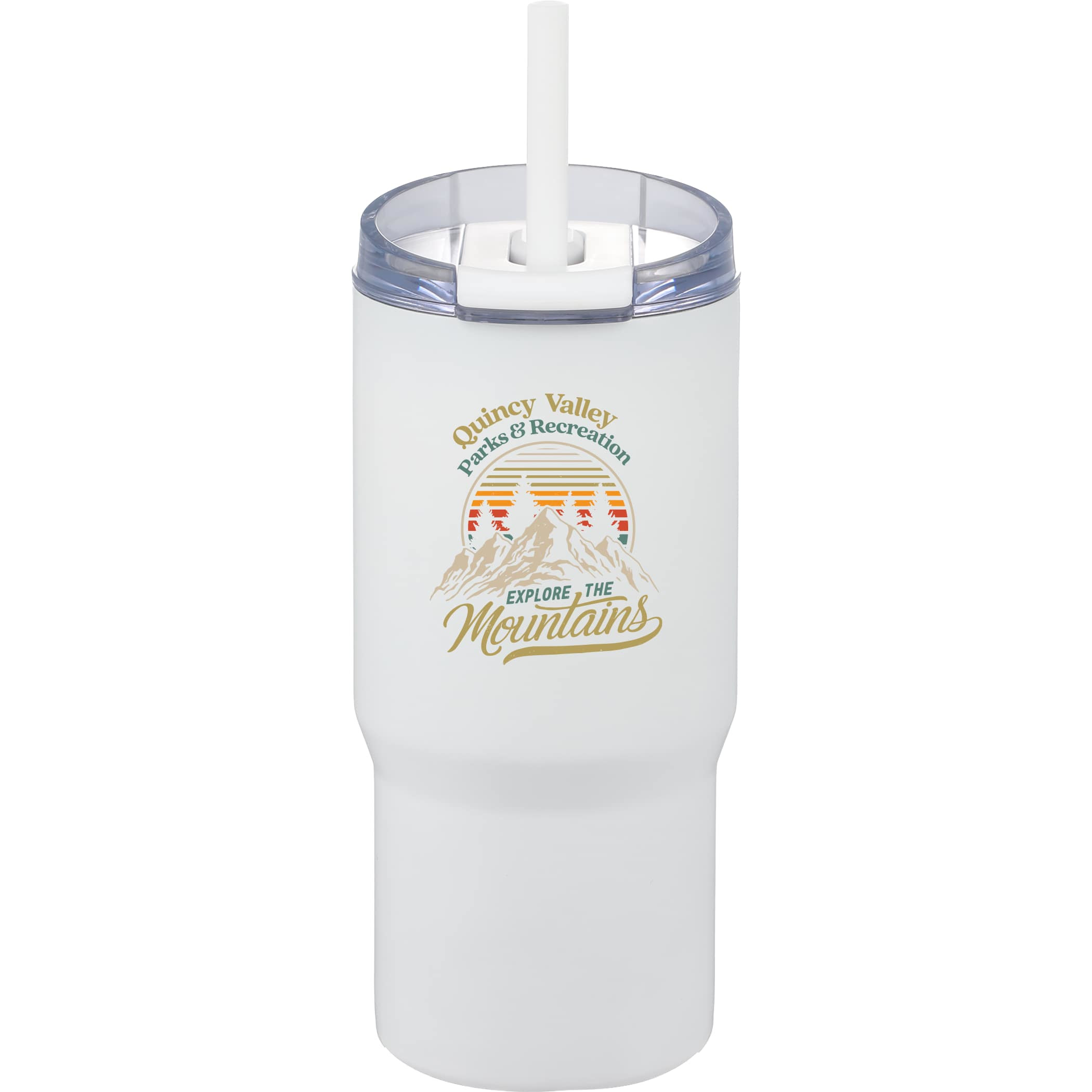 White Auxo 24oz Double Wall Vacuum Insulated Tumbler made of stainless steel with a spill-resistant lid and double-wall construction, designed for keeping beverages hot or cold, shown as a reusable drinkware option for daily hydration, commuting, and on-the-go use.