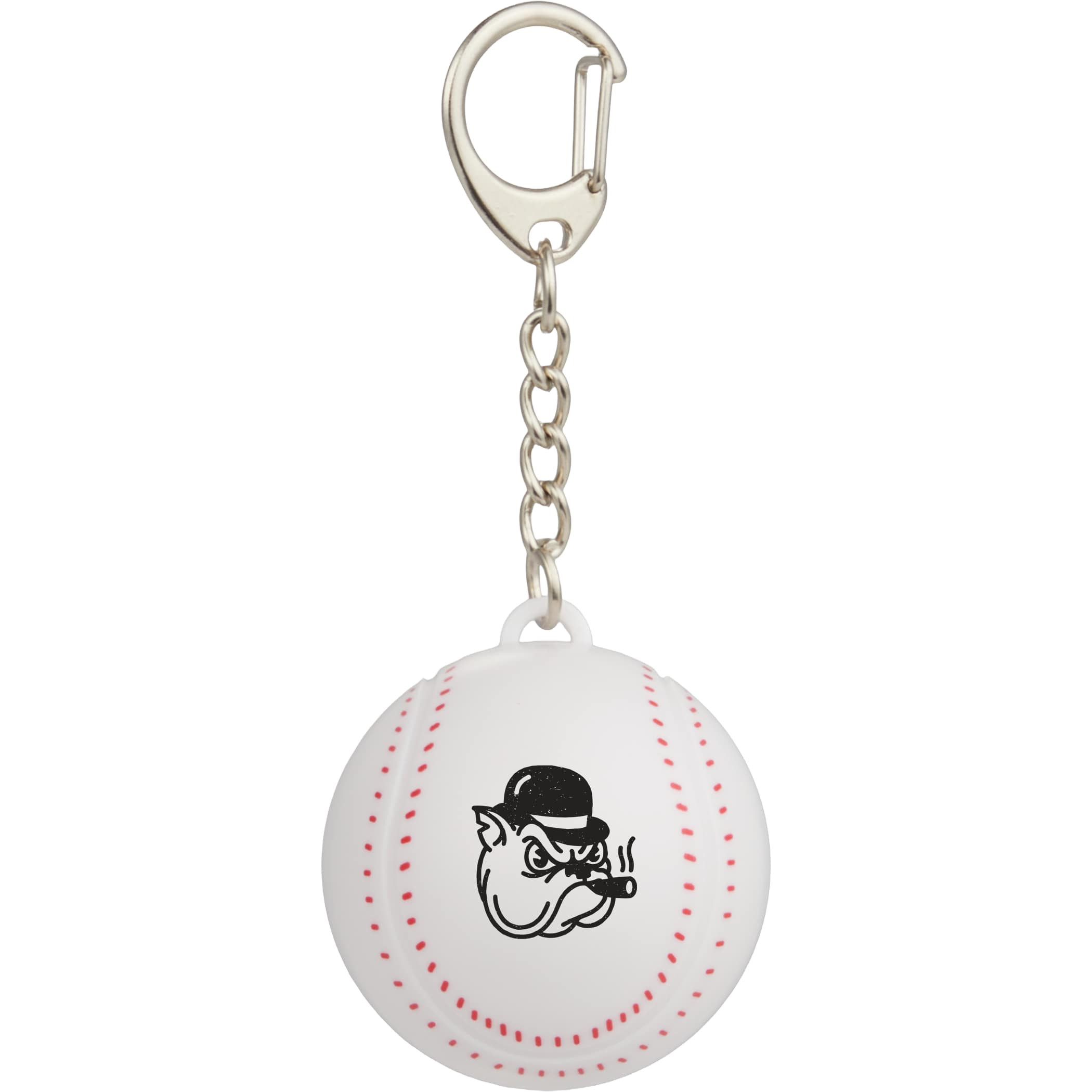 Recycled Baseball SPF15 Lip Balm Keychain with white baseball-shaped case, red stitched detailing, and attached metal keyring designed for portable lip balm storage and everyday use.