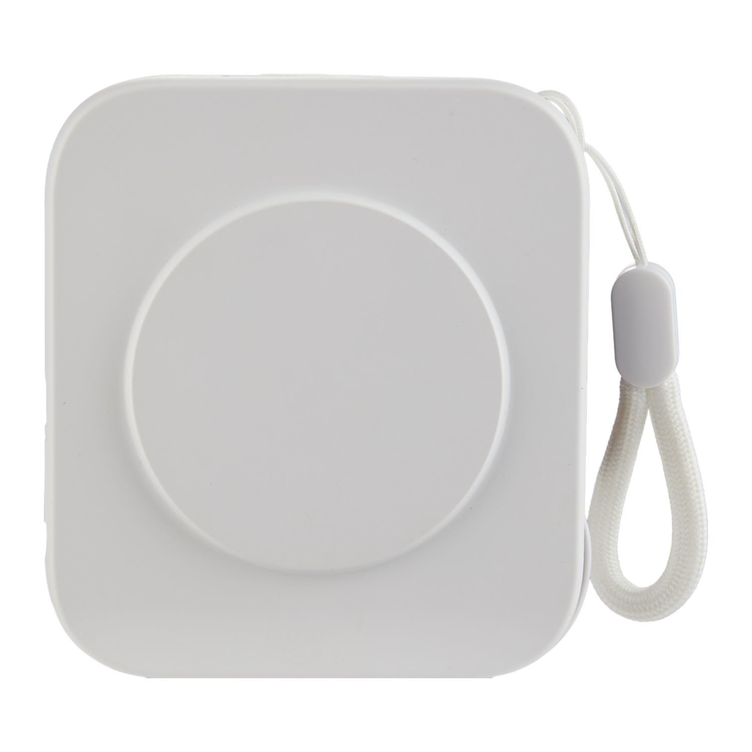 White 10,000 mAh wireless power bank with foldable wall plug, integrated charging cables, digital display, and built-in phone stand.