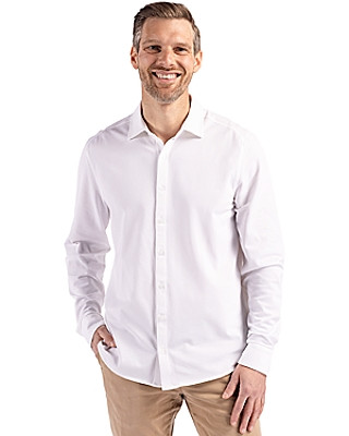 Cutter & Buck Men's Advantage Tri-Blend Eco Soft Pique Long Sleeve Knitted Button Up Product Image