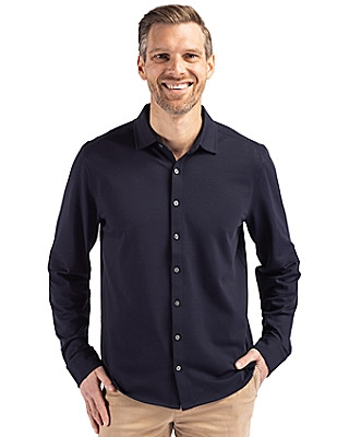 Cutter & Buck Men's Advantage Tri-Blend Eco Soft Pique Long Sleeve Knitted Button Up Product Image