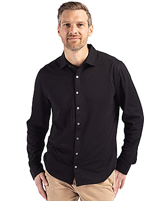 Cutter & Buck Men's Advantage Tri-Blend Eco Soft Pique Long Sleeve Knitted Button Up Product Image