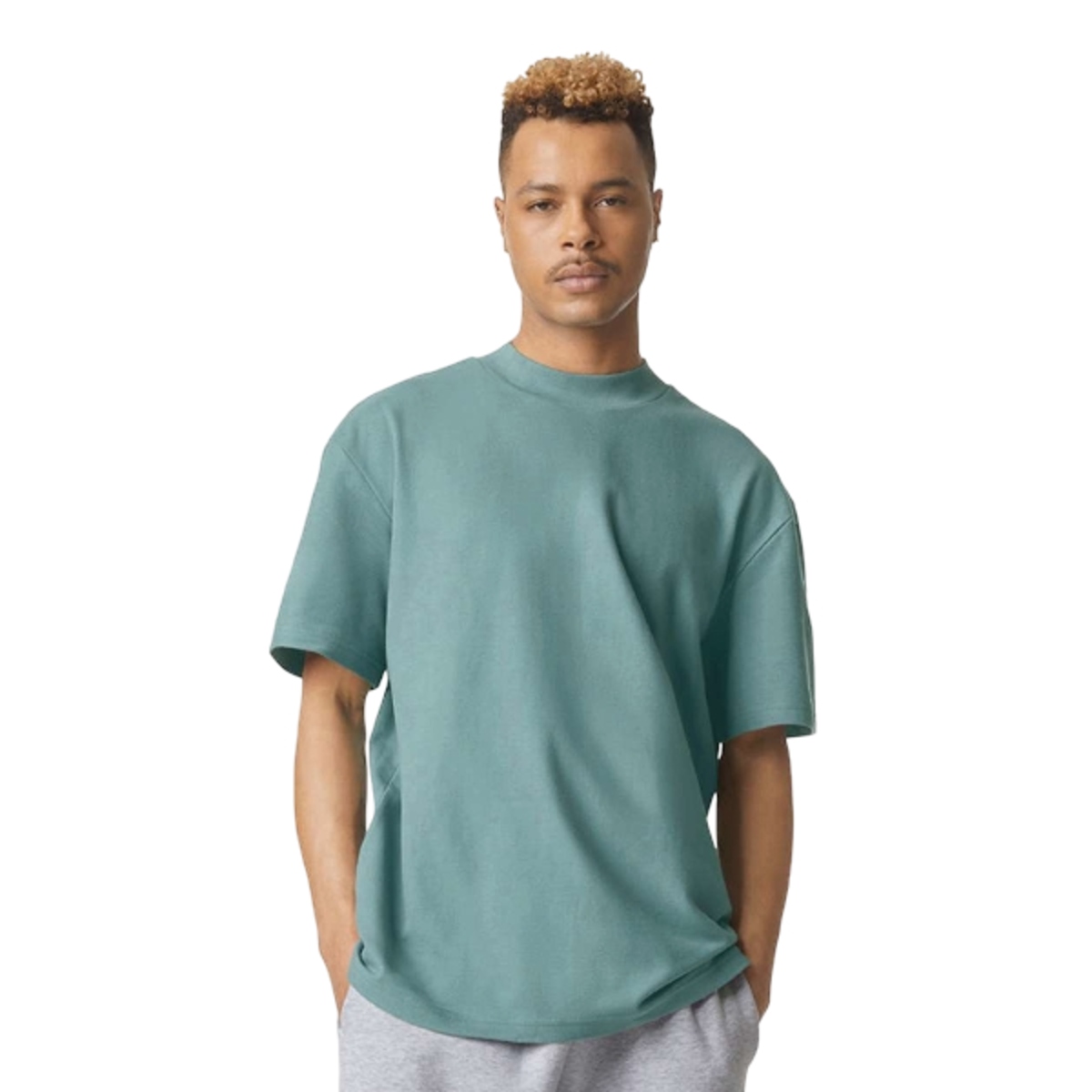Arctic heavyweight pique mock neck T-shirt with a relaxed fit, ribbed collar, and soft ring-spun cotton fabric for a structured casual look.