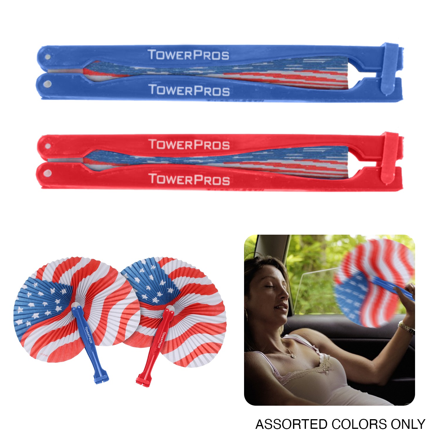 Patriotic Paper Fan decorative hanging fan featuring a circular pleated rosette design in red, white, and blue paper material, used for patriotic-themed parties, events, and festive decorations.