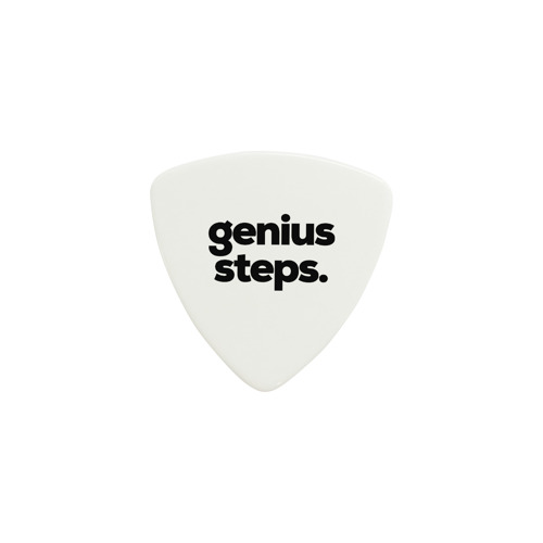 White guitar pick with smooth POM plastic material designed for consistent tone and easy handling during guitar or banjo performance.