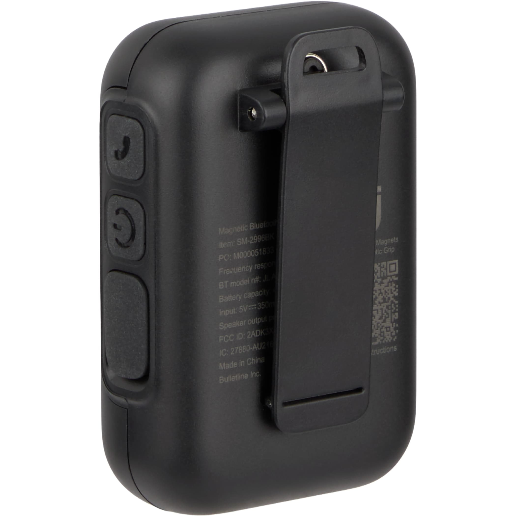 Clip Tune Magnetic Outdoor Bluetooth Speaker in black ABS plastic with built-in clip, magnetic back, and compact portable design for outdoor music playback and hands-free calls.