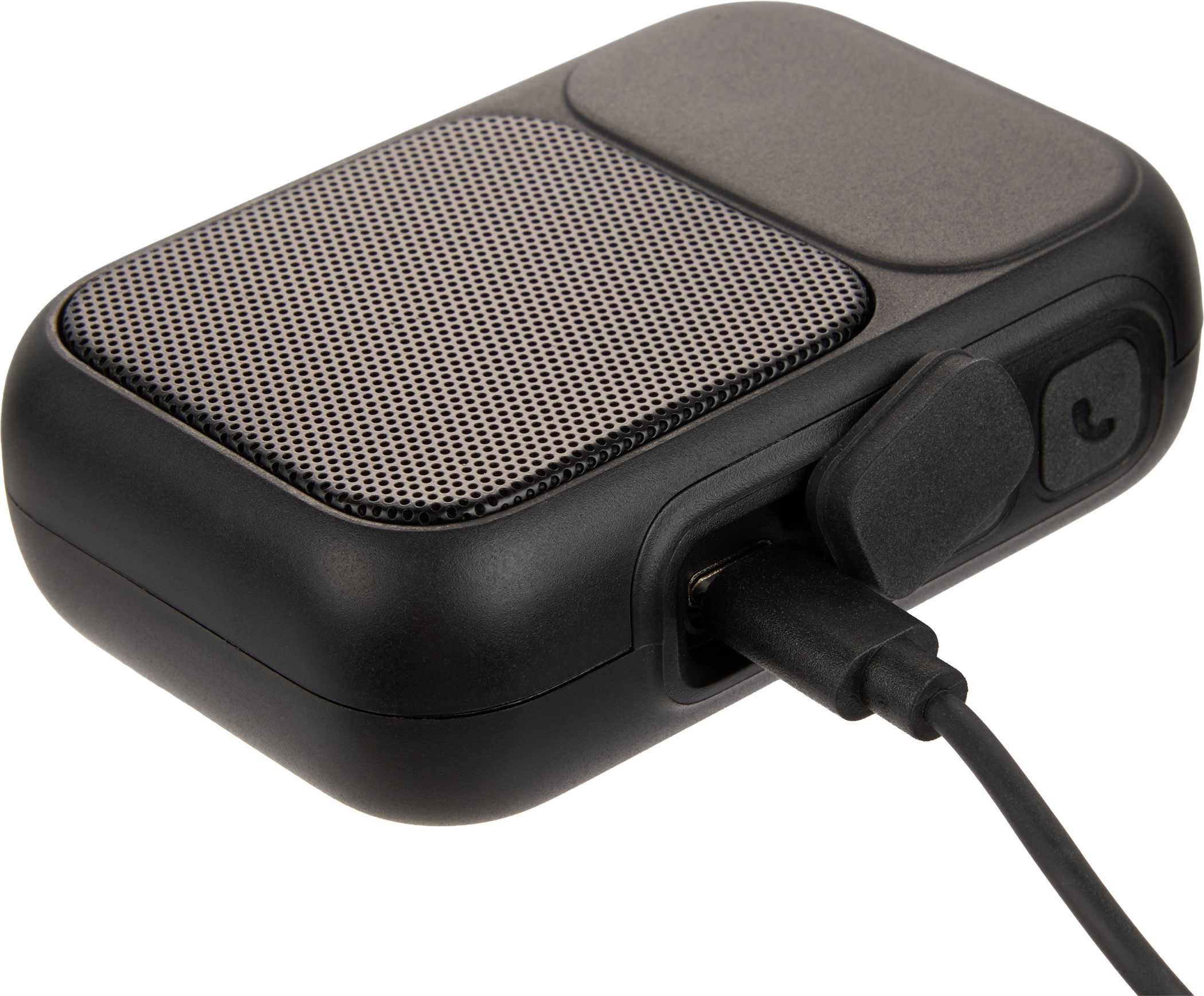 Clip Tune Magnetic Outdoor Bluetooth Speaker in black ABS plastic with built-in clip, magnetic back, and compact portable design for outdoor music playback and hands-free calls.