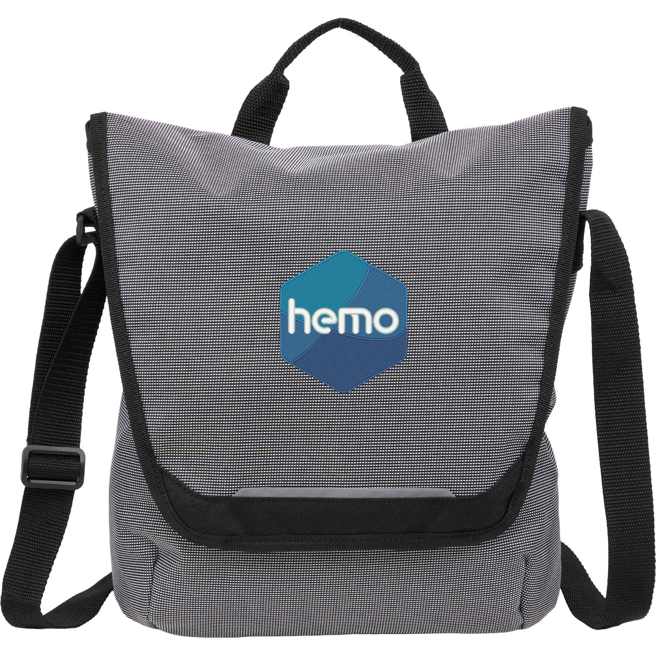 Gray Dover Recycled Messenger Bag recycled fabric with a streamlined silhouette, adjustable shoulder strap, top grab handle, flap-style design, and spacious interior featuring a laptop sleeve for commuting, work, school, or everyday carry.