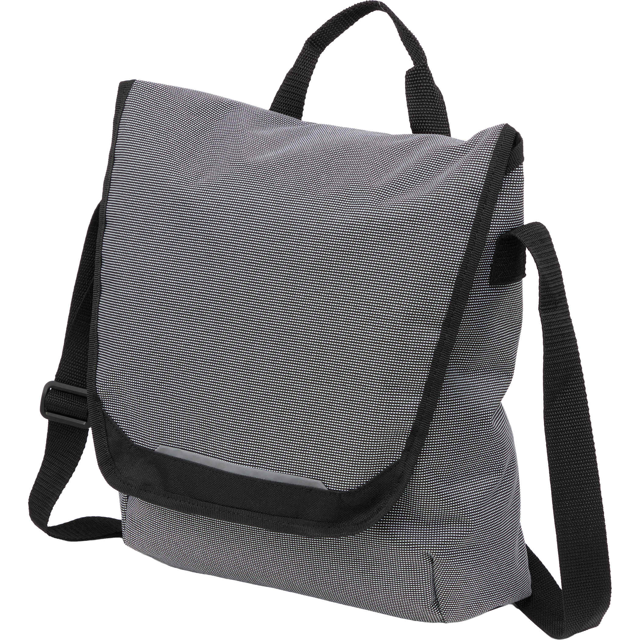 Gray Dover Recycled Messenger Bag recycled fabric with a streamlined silhouette, adjustable shoulder strap, top grab handle, flap-style design, and spacious interior featuring a laptop sleeve for commuting, work, school, or everyday carry.