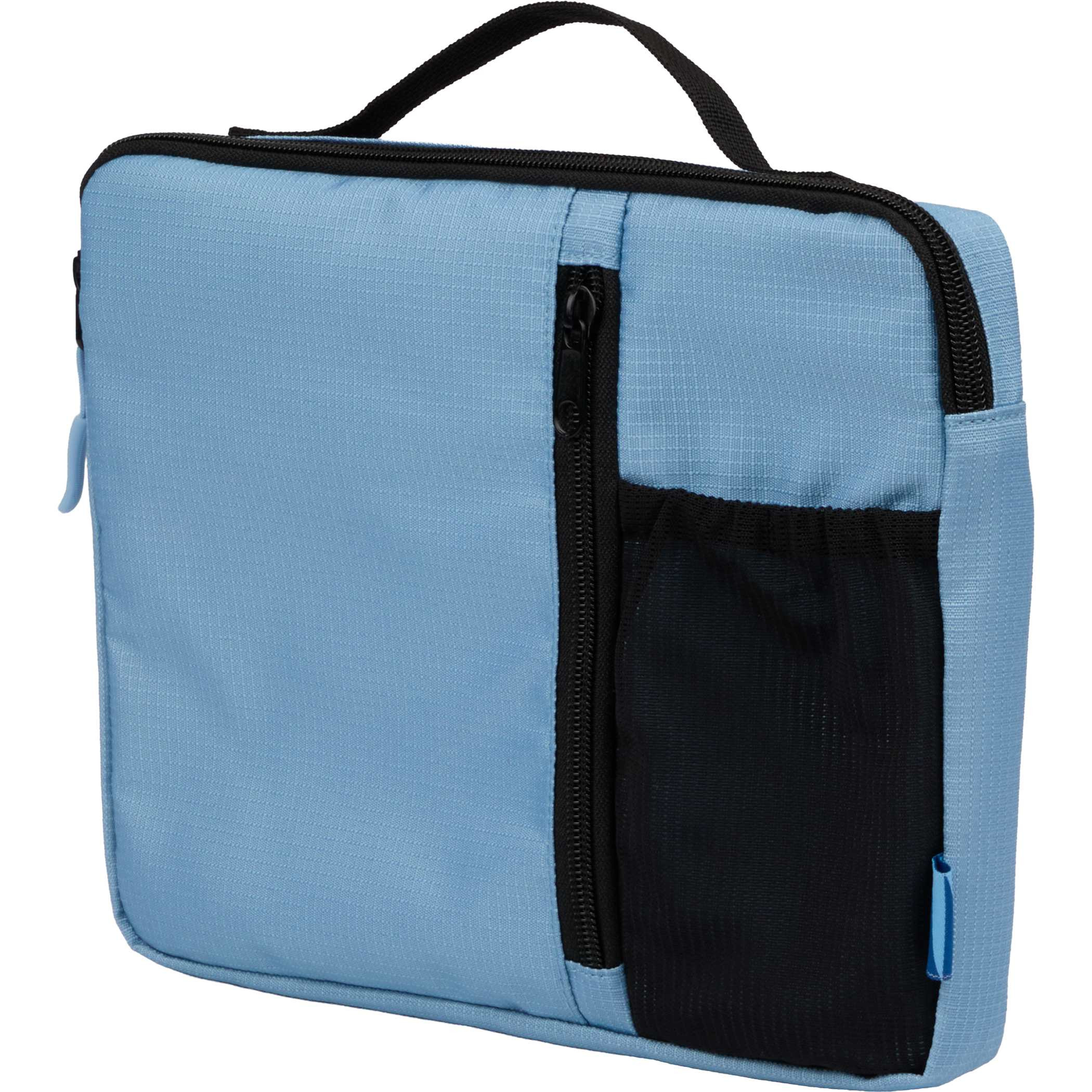 Blue Wander & Roam Organizer Case RPET ripstop 600D fabric, featuring a compact rectangular design with a top grab handle, front zip pocket, and structured main compartment for organizing travel accessories and small electronics.
