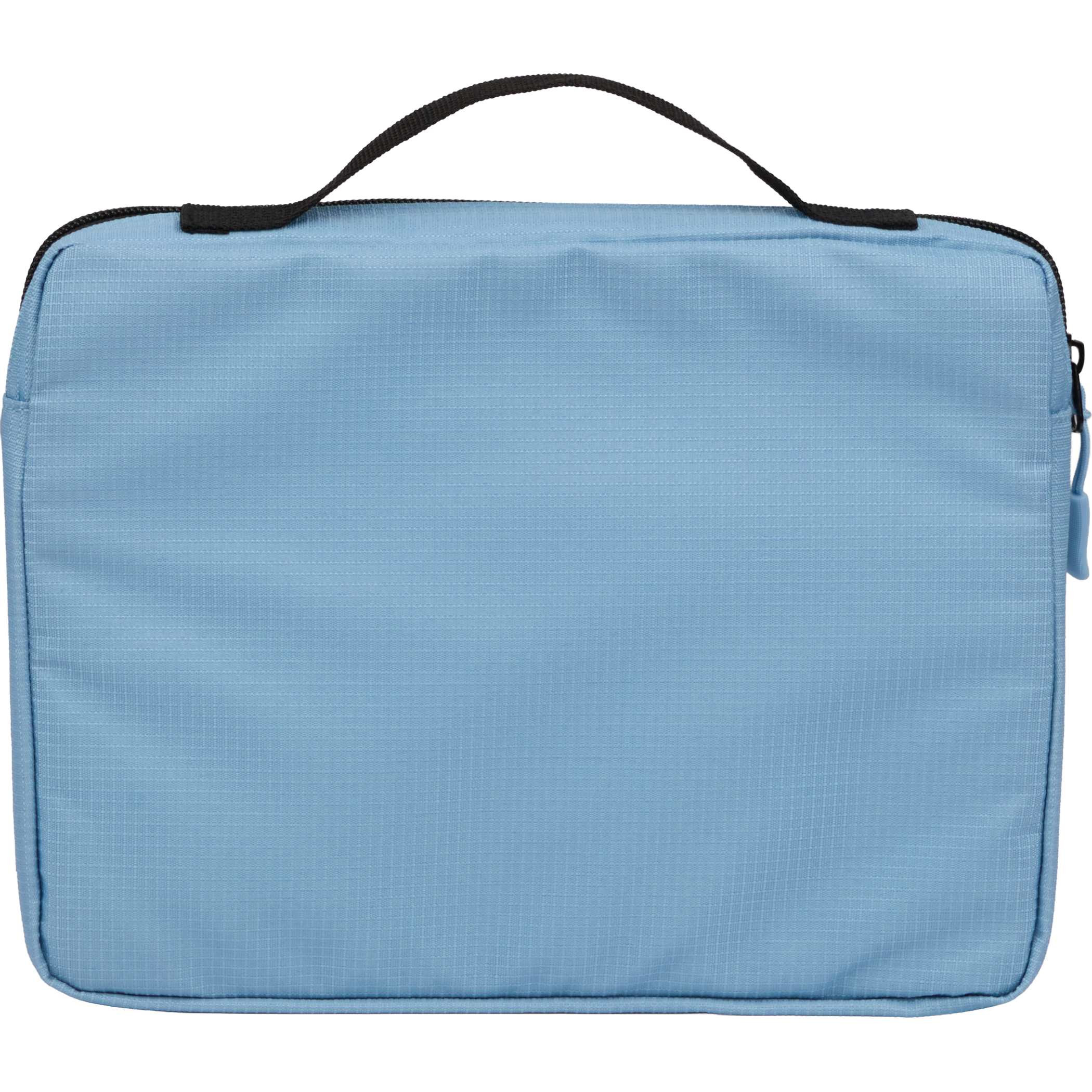 At the back of Blue Wander & Roam Organizer Case RPET ripstop 600D fabric, featuring a compact rectangular design with a top grab handle, front zip pocket, and structured main compartment for organizing travel accessories and small electronics.