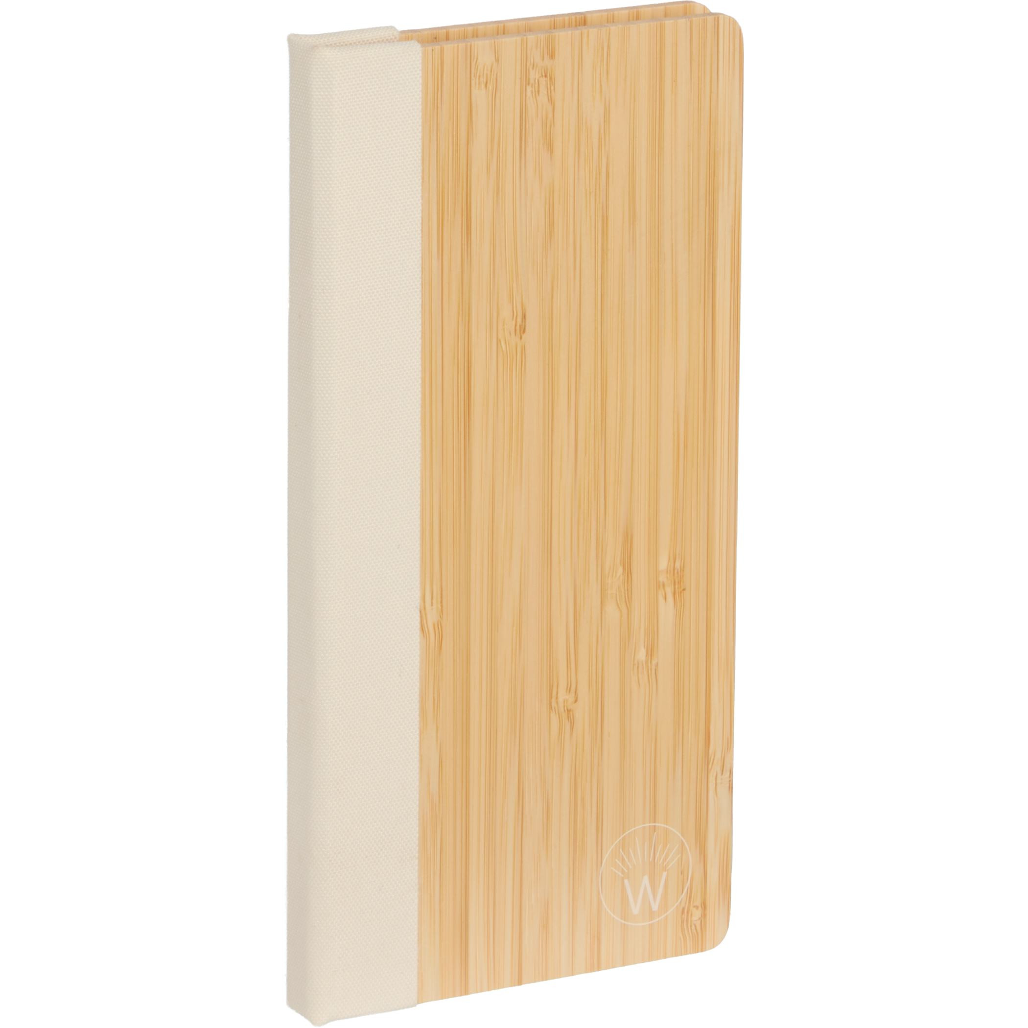 Wellable™ FSC® 100% Bamboo Sticky Note Pad with natural bamboo cover, includes habit tracker, lined notepad, and five colored sticky flags