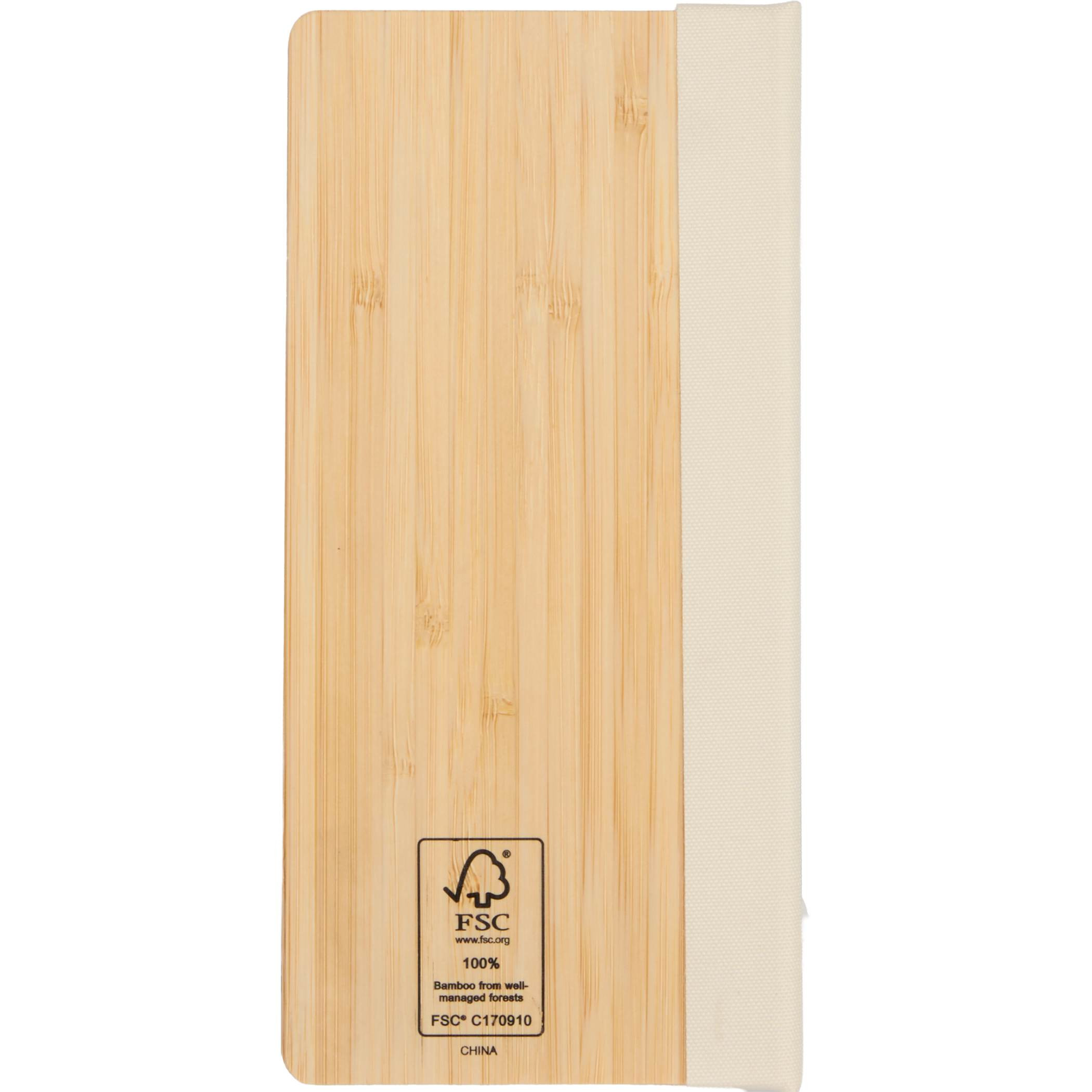 Wellable™ FSC® 100% Bamboo Sticky Note Pad with natural bamboo cover, includes habit tracker, lined notepad, and five colored sticky flags