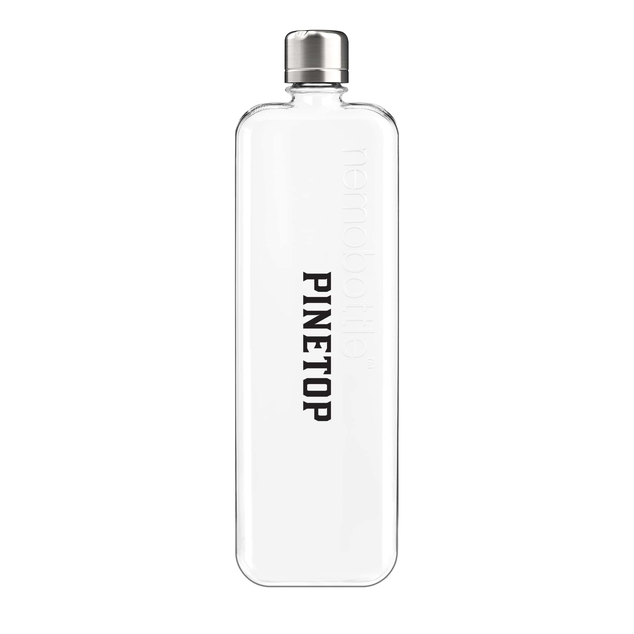 Clear Slim Tritan™ memobottle™ 15 oz. rectangular water bottle made from transparent Tritan™ plastic with a stainless steel screw-top lid, featuring a slim flat profile designed for carrying water in bags, backpacks, and briefcases.