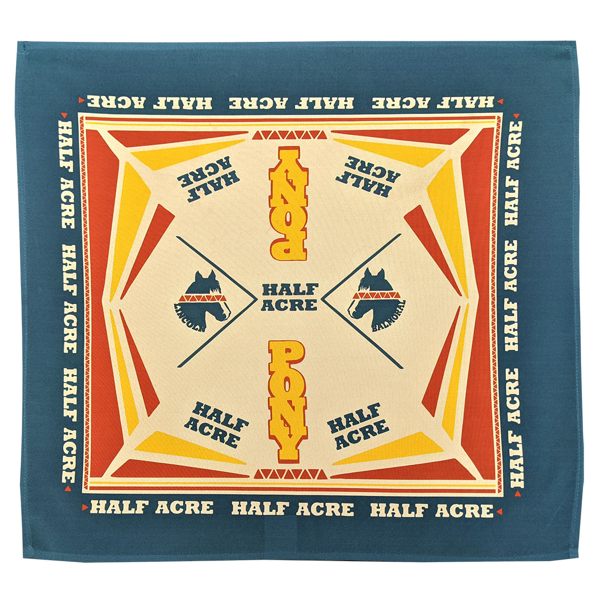 White polyester Bandana featuring a full-color dye-sublimated design, square 21-inch by 21-inch format, lightweight fabric construction, and versatile wear for head, neck, face, or accessory use.