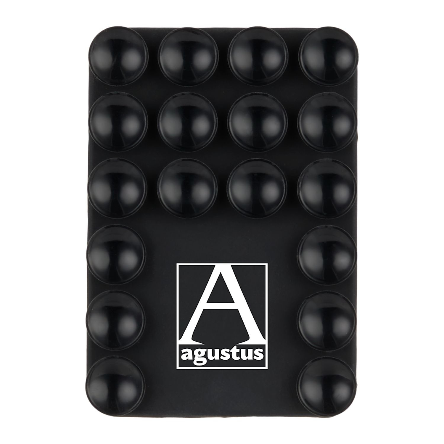 Black silicone suction and magnetic phone mount designed for hands-free device use on mirrors, gym equipment, or metal surfaces.