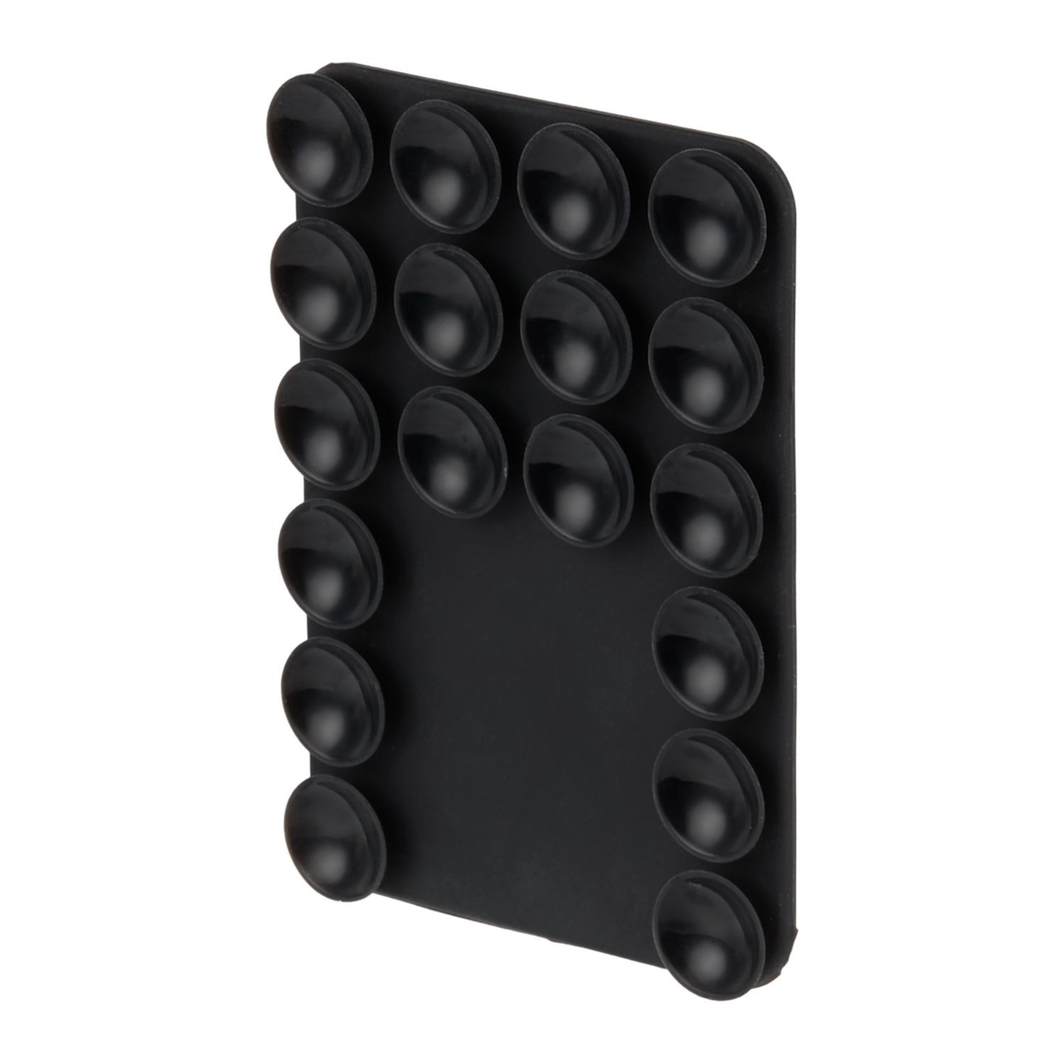 Black silicone suction and magnetic phone mount designed for hands-free device use on mirrors, gym equipment, or metal surfaces.