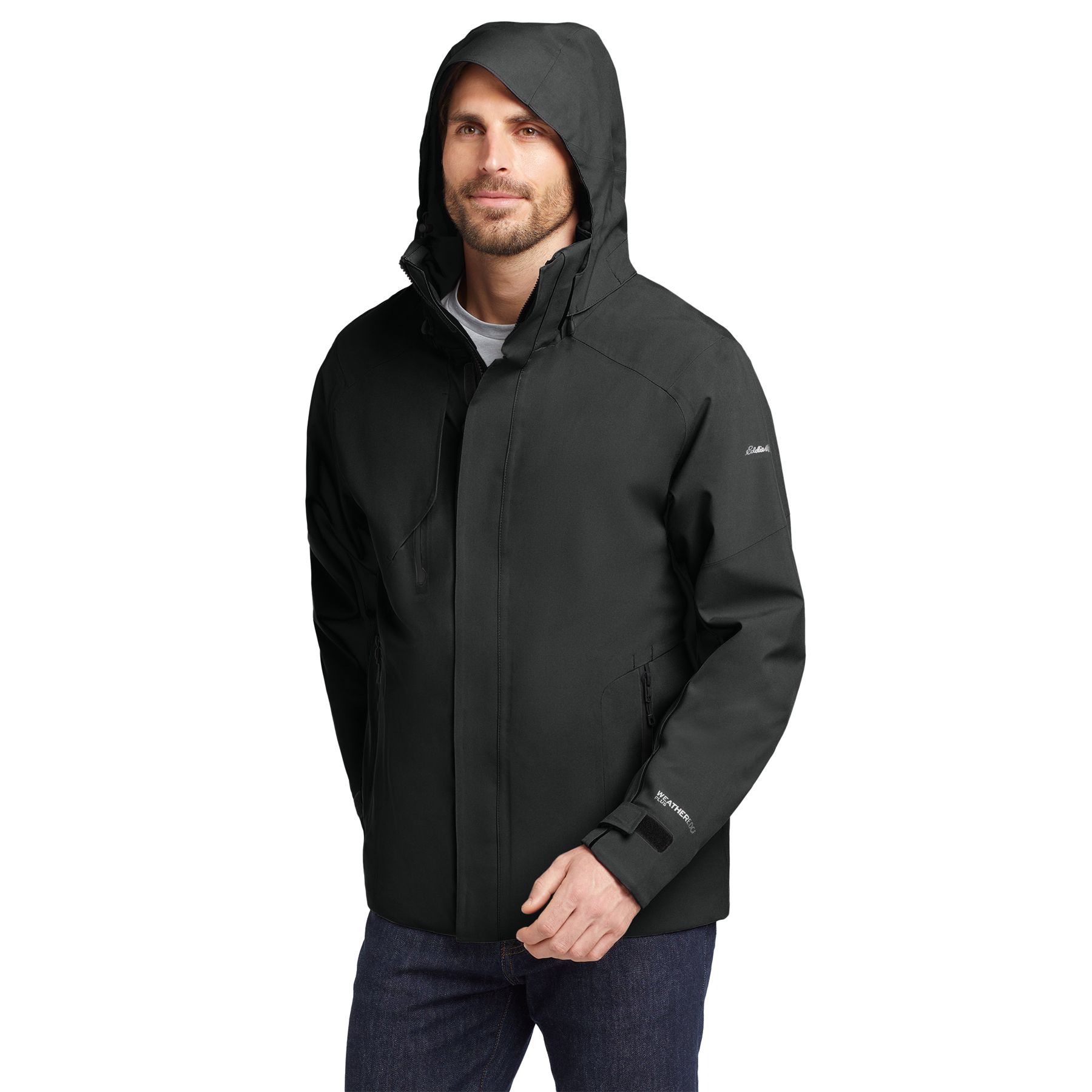 Eddie Bauer® WeatherEdge® Plus Insulated Jacket with hood up in black
