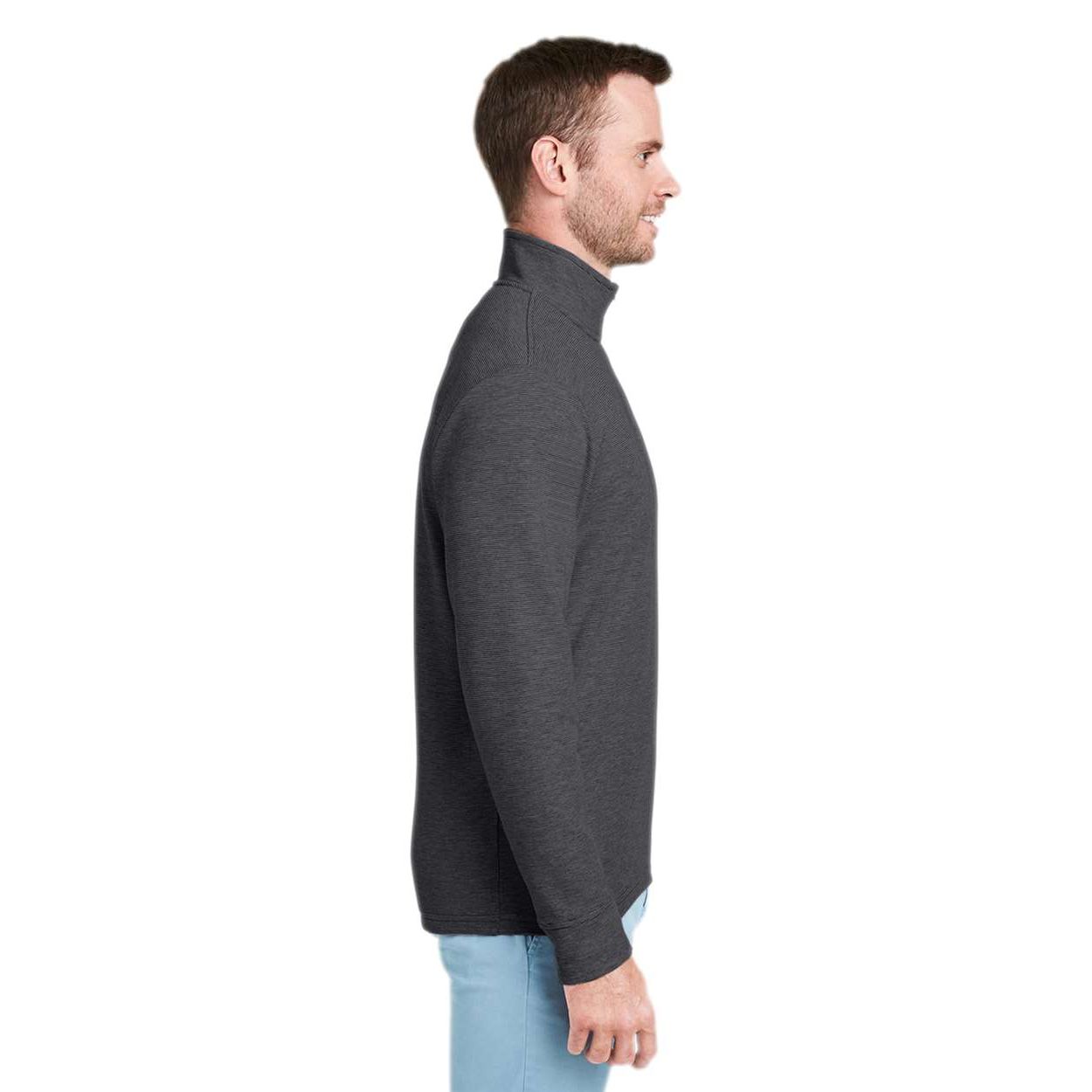 Jet Black Vineyard Vines® Men's Saltwater Quarter-Zip Pullover in Jet Black, featuring a soft cotton-polyester knit fabric, stand collar, quarter-zip front, long sleeves, and signature whale embroidery on the left chest, designed for casual layering, corporate apparel, and everyday wear.