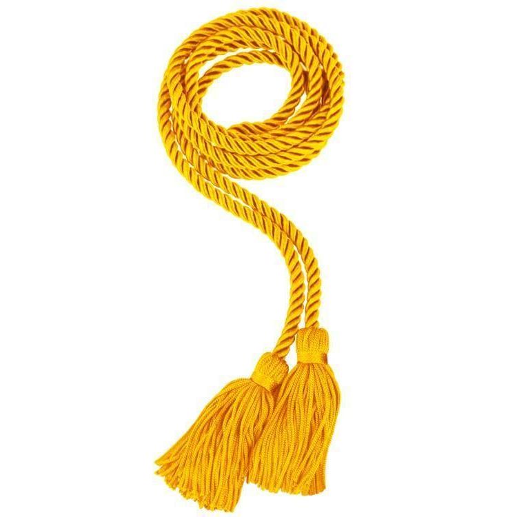 Graduation honor cord made from twisted rayon material with decorative tassels and secure knotted ends.
