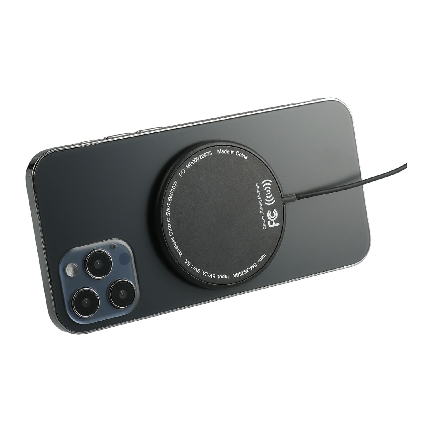 MagClick® Fast Wireless Charging Pad attached to smartphone