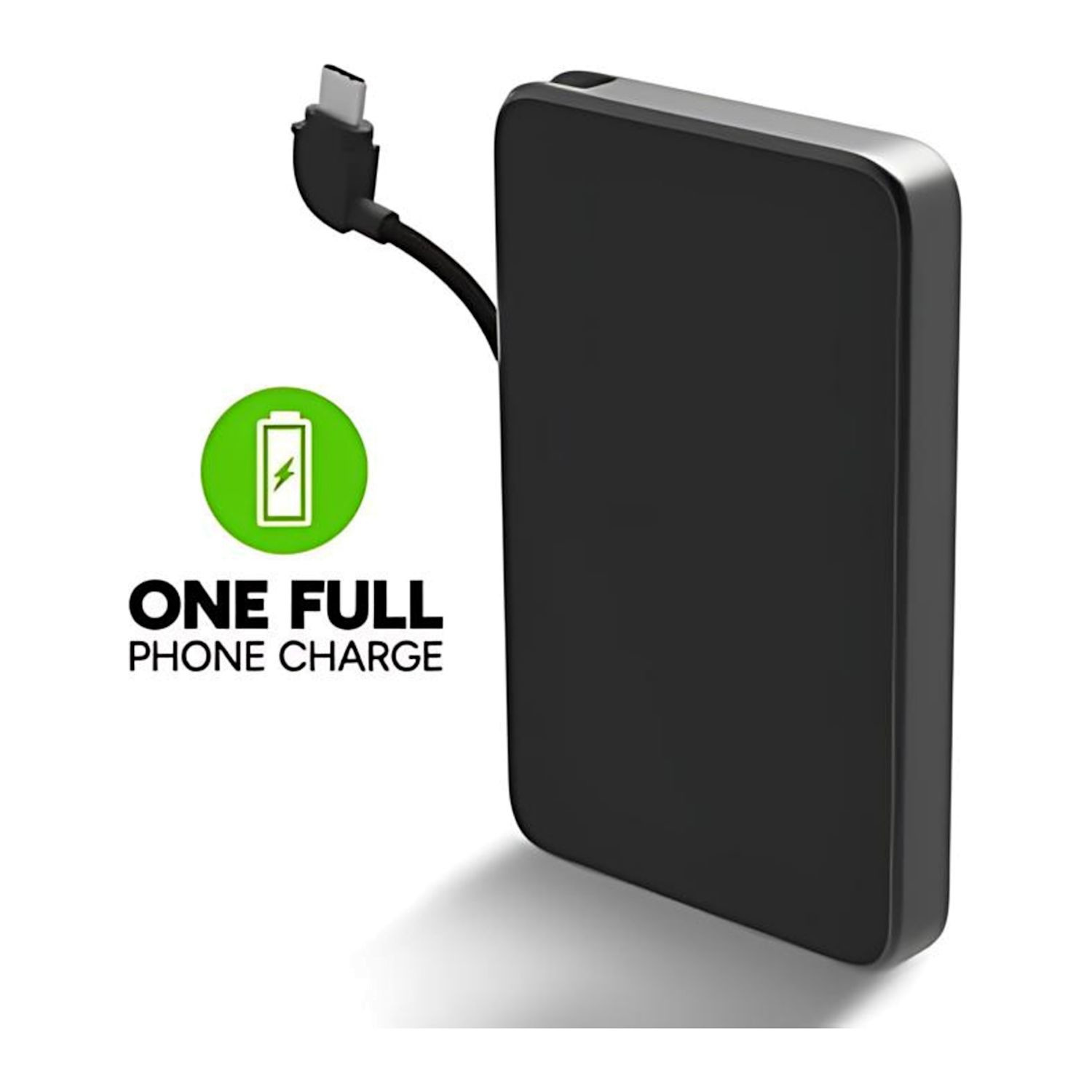 Black compact mophie portable power bank with integrated USB-C braided cable, soft-touch finish, aluminum frame, and fast-charging capability for mobile devices.
