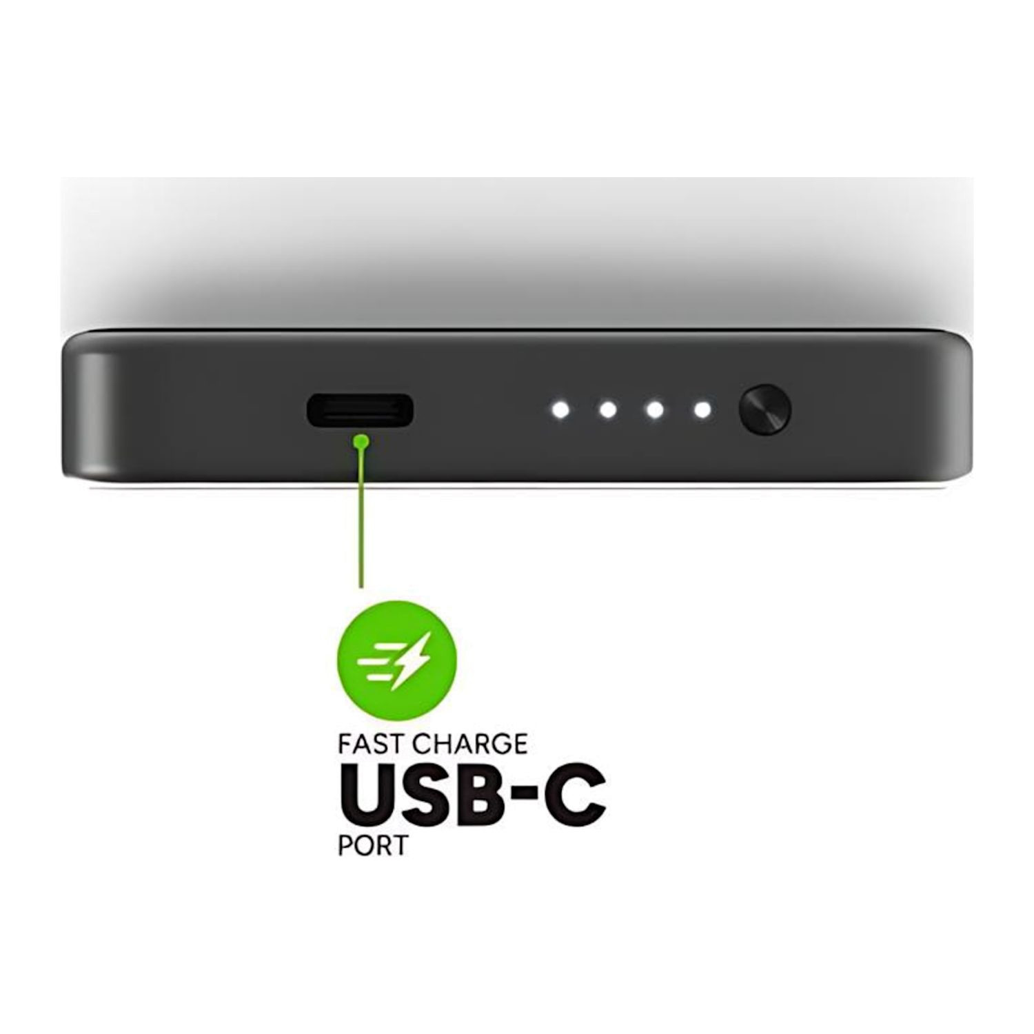 Black compact mophie portable power bank with integrated USB-C braided cable, soft-touch finish, aluminum frame, and fast-charging capability for mobile devices.